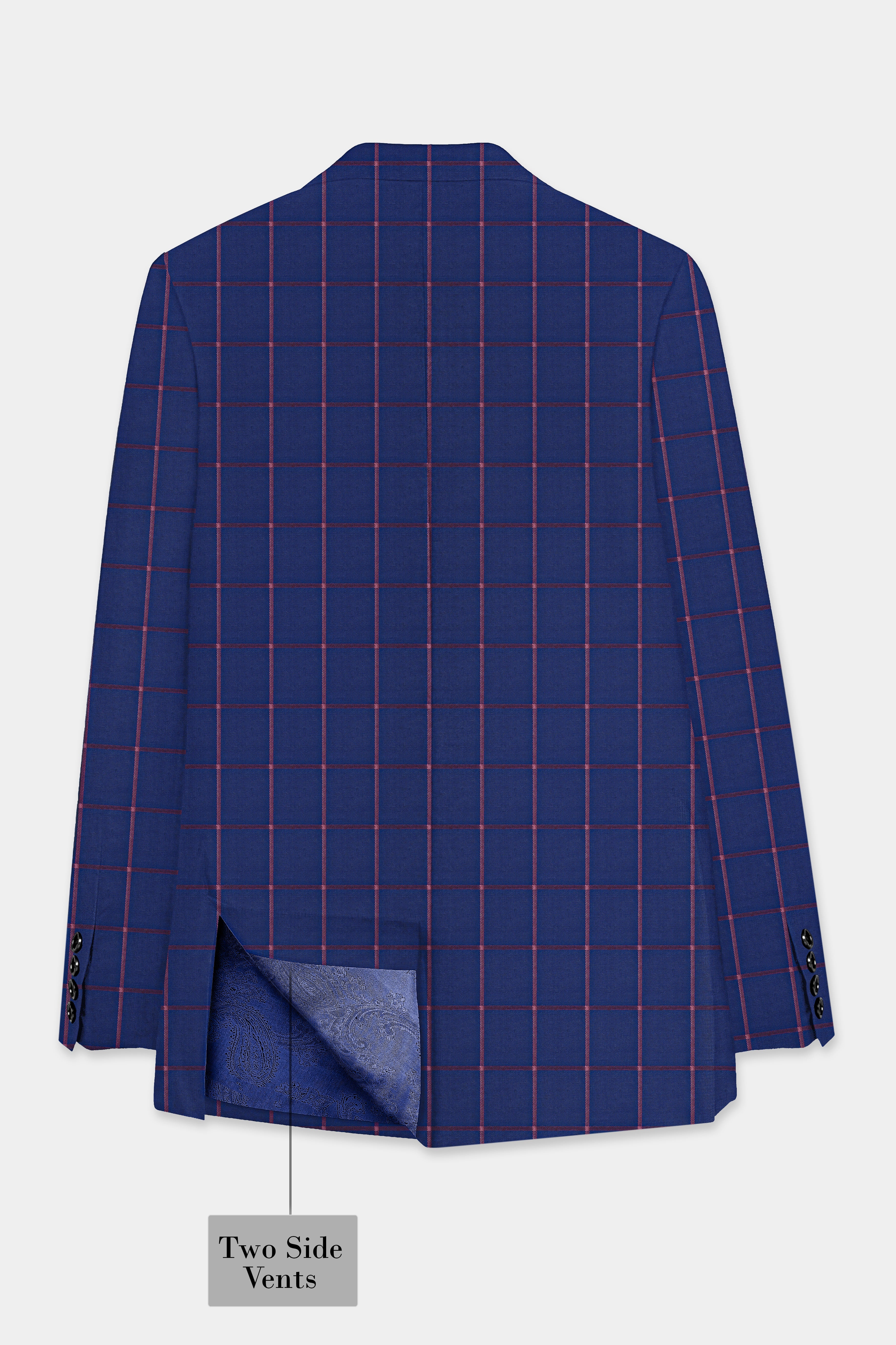 Biscay Blue with Raspberry Pink Windowpane Wool Blend Blazer