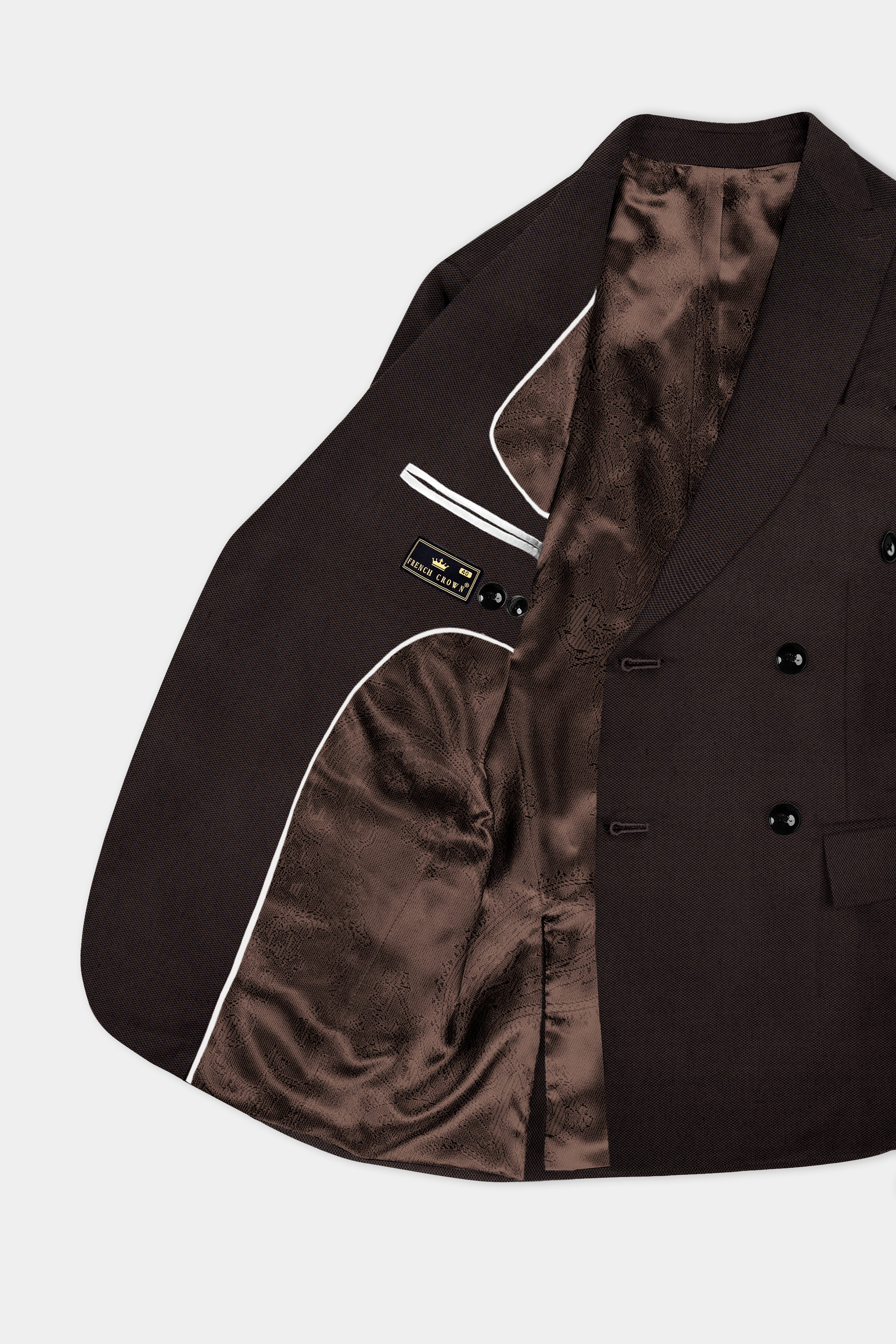 Zeus Brown Dobby Textured Wool Blend Double Breasted Blazer