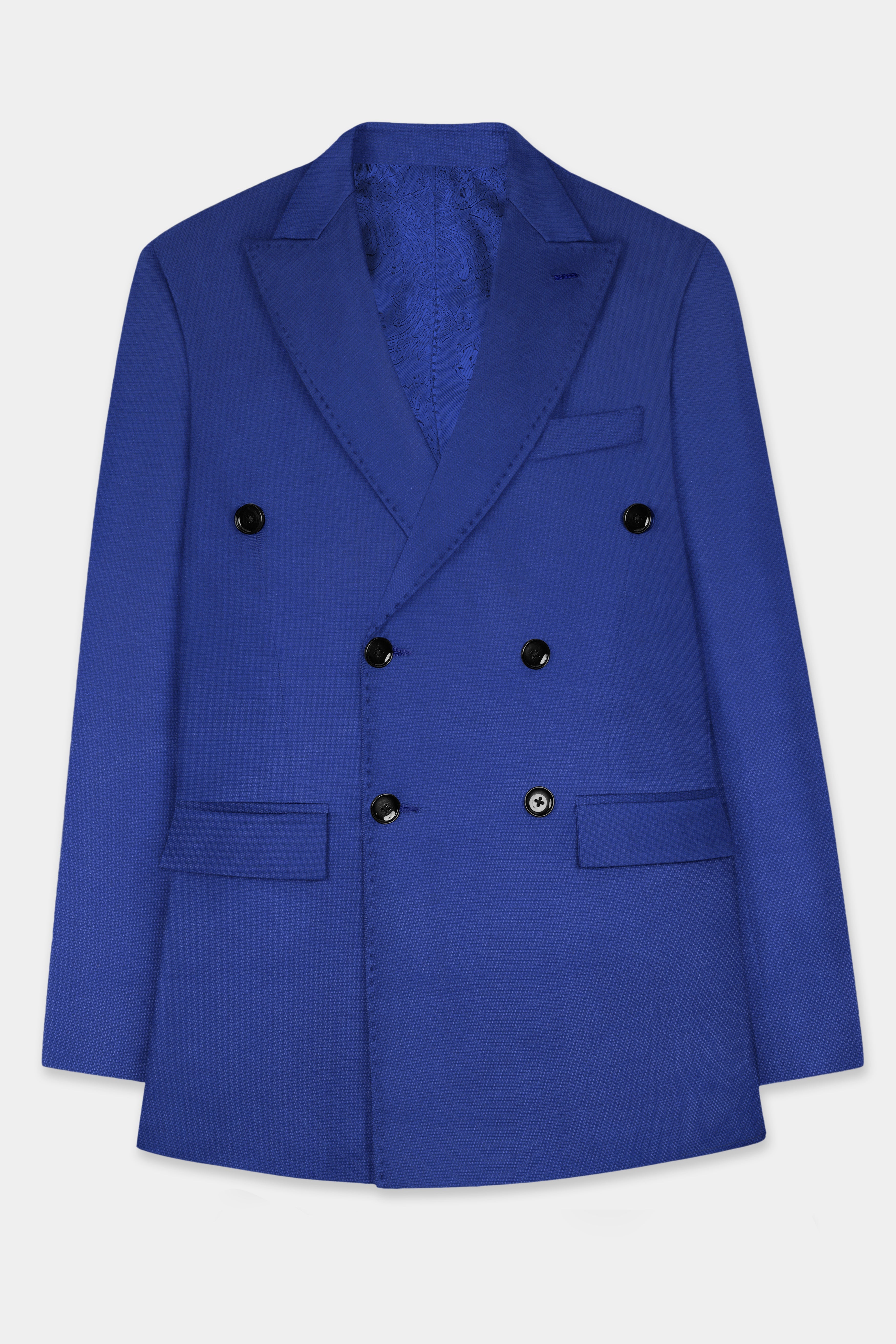 Catalina Blue Double-Breasted Wool Blend Blazer