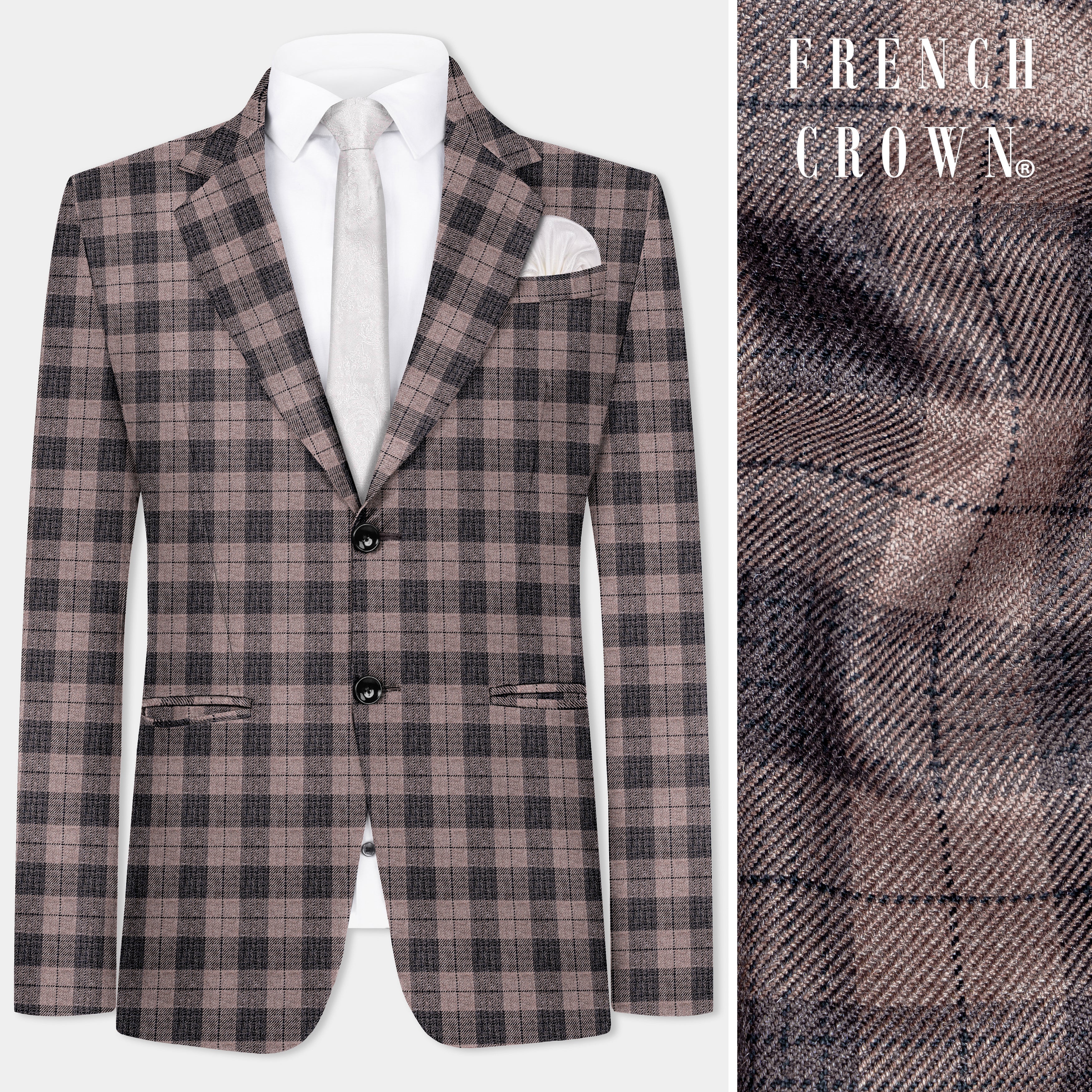 Vampire Brown Checks Plaid Premium Wool Blend Single Breasted