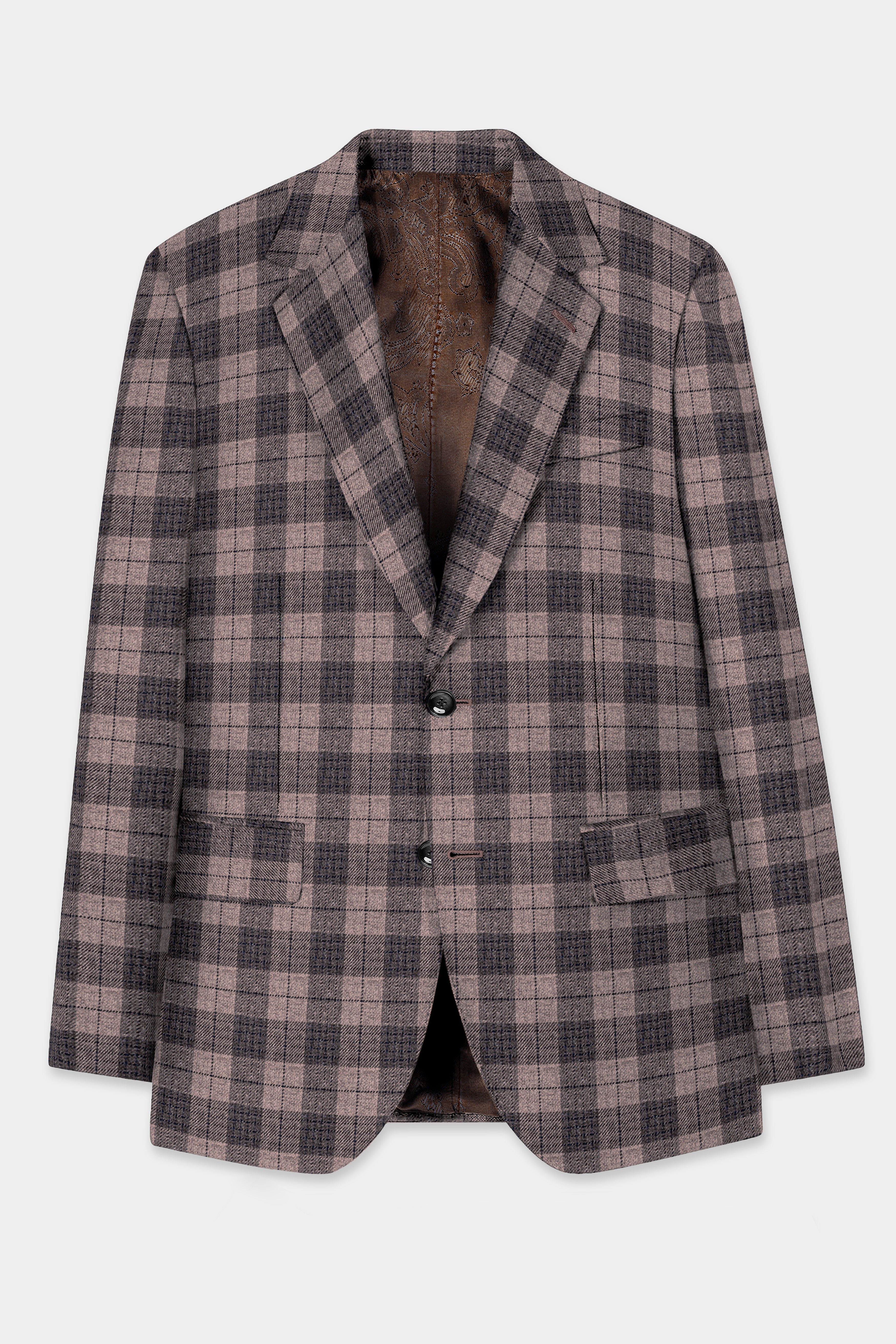 Vampire Brown Checks Plaid Premium Wool Blend Single Breasted