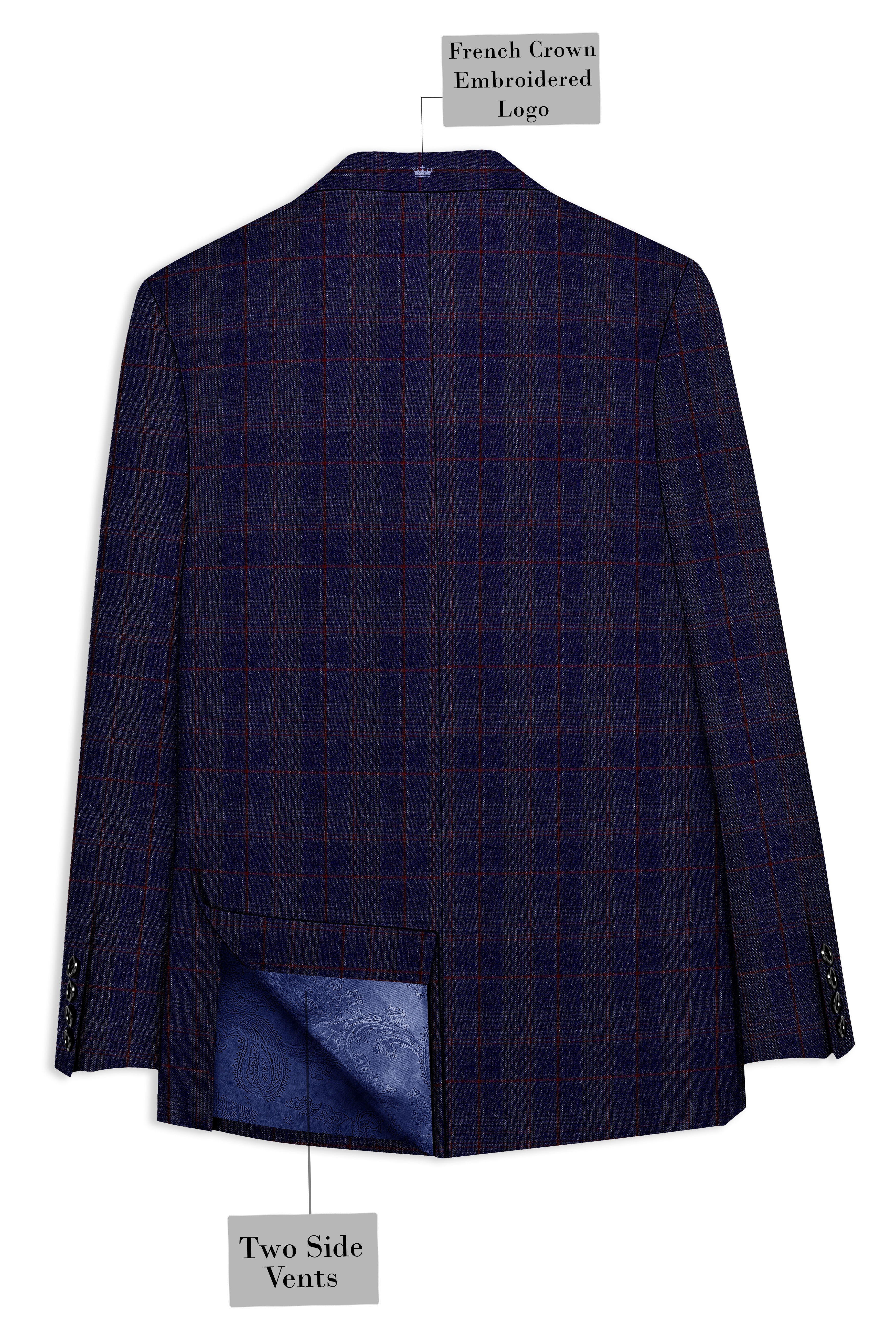 Tuna Blue Checkered Wool Blend Double Breasted Blazer