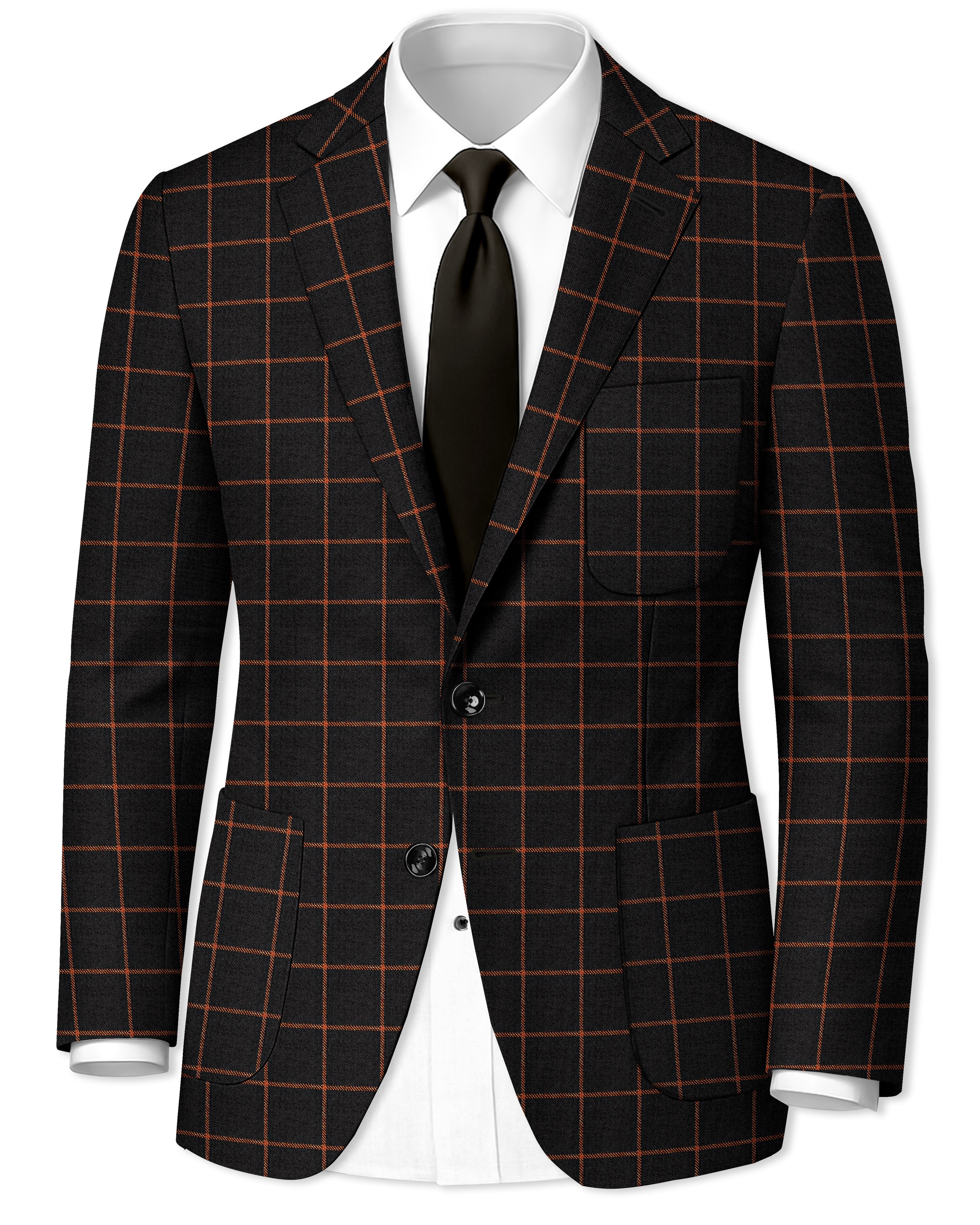 Jade Black with Potters Orange Plaid Premium Tweed Single Breasted