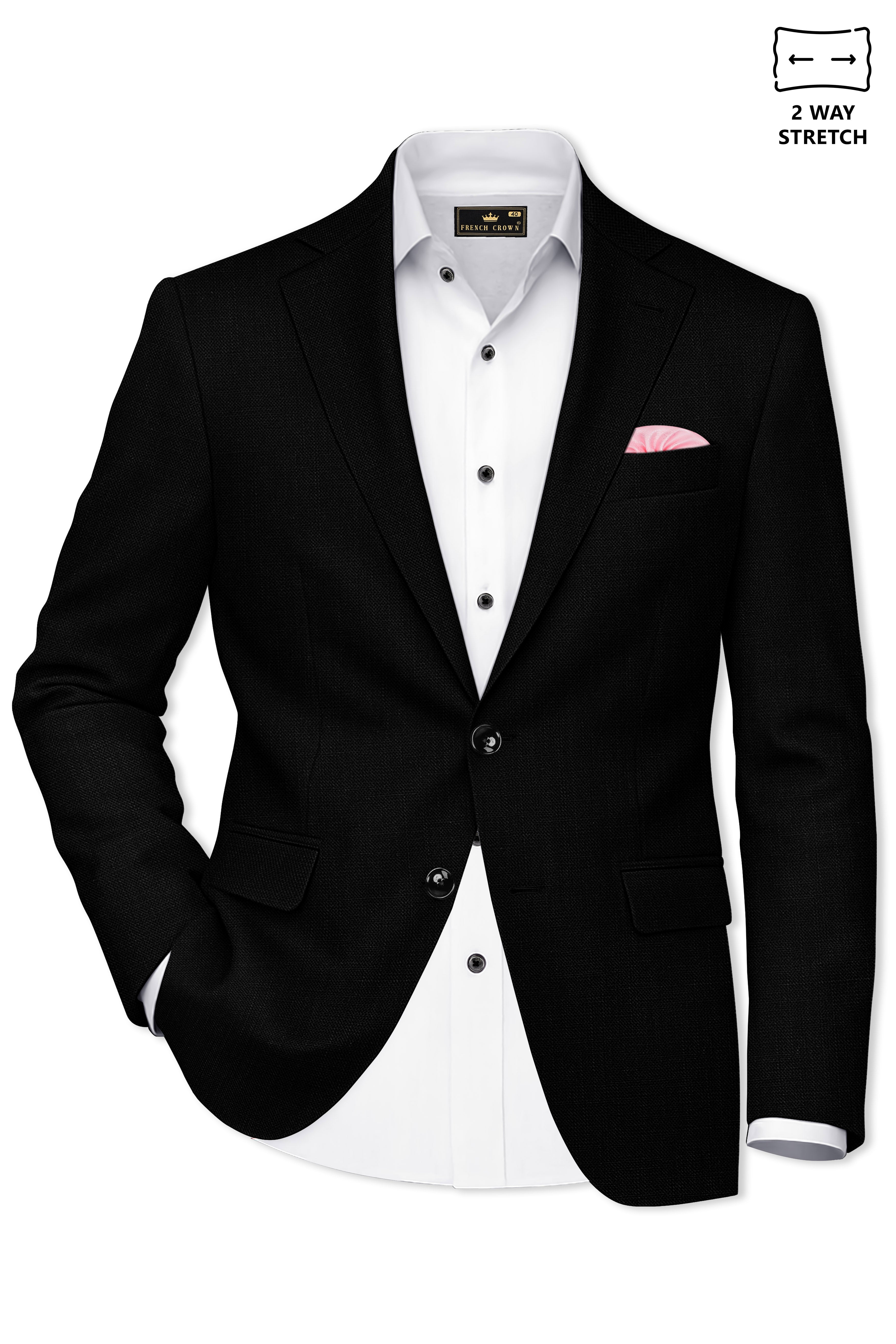 Jade Black Luxurious Linen Single Breasted Stretchable traveler Blazer