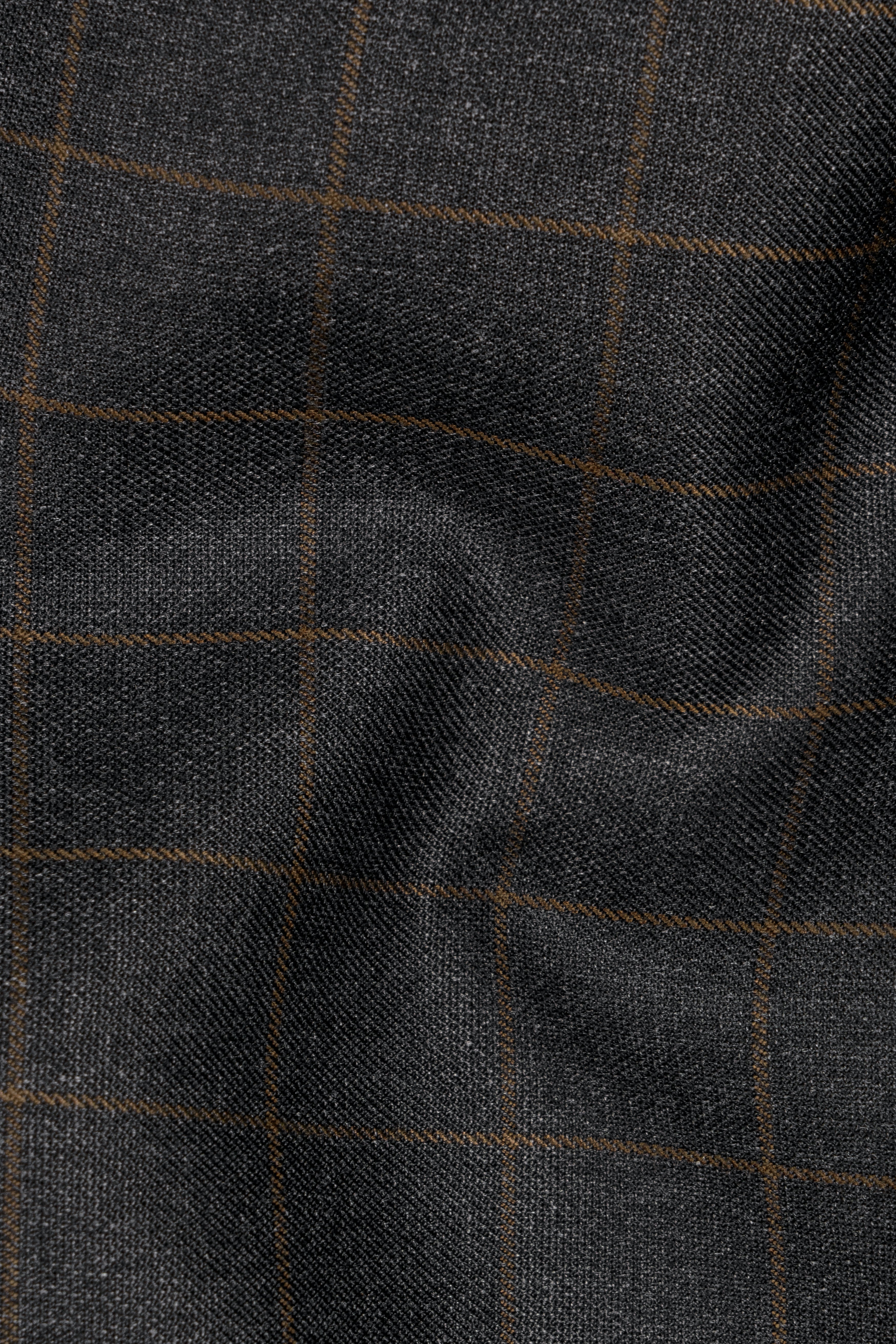 Gunmetal Gray with Dirt Brown Windowpane Wool Blend Blazer
