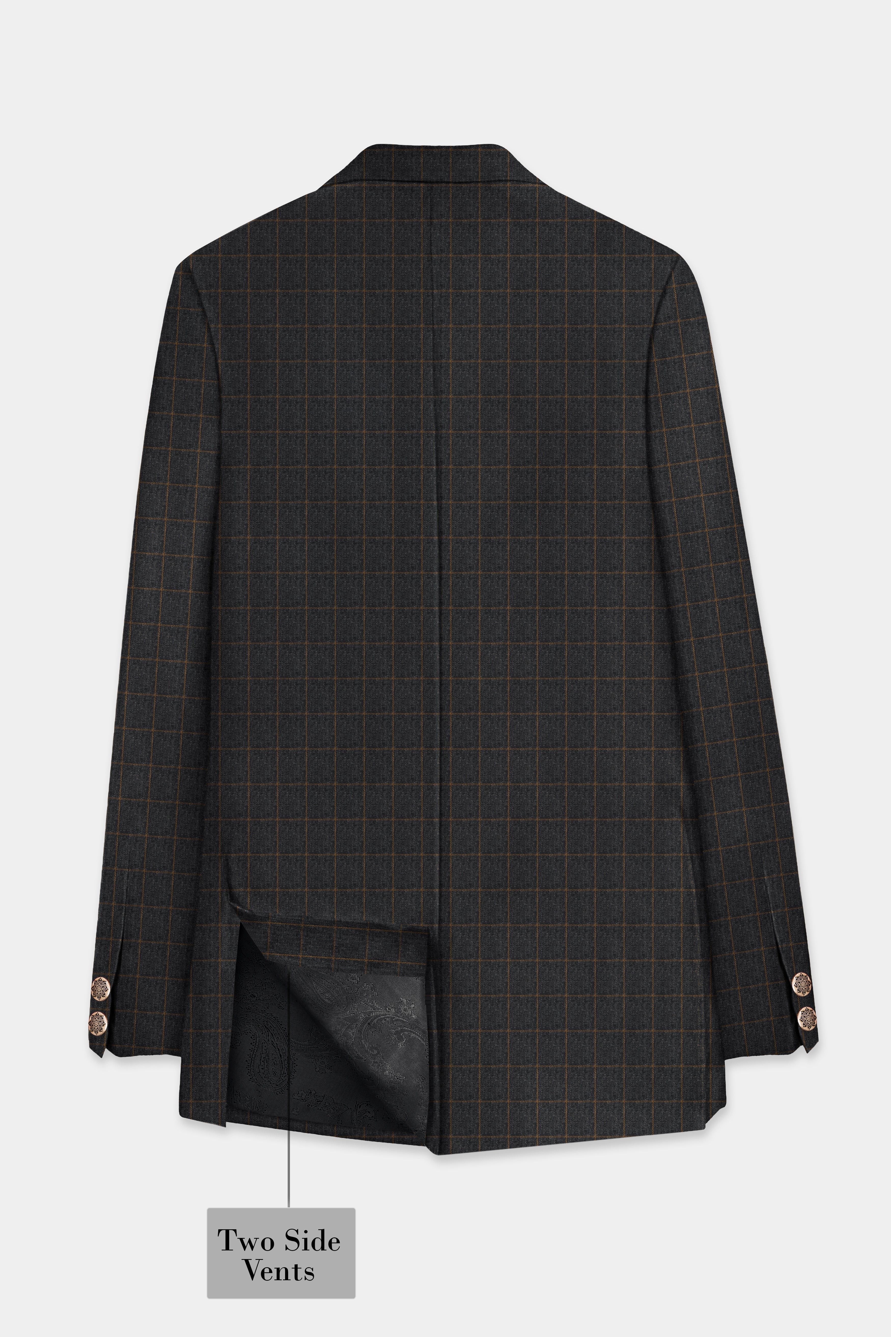 Gunmetal Gray with Dirt Brown Windowpane Wool Blend Blazer