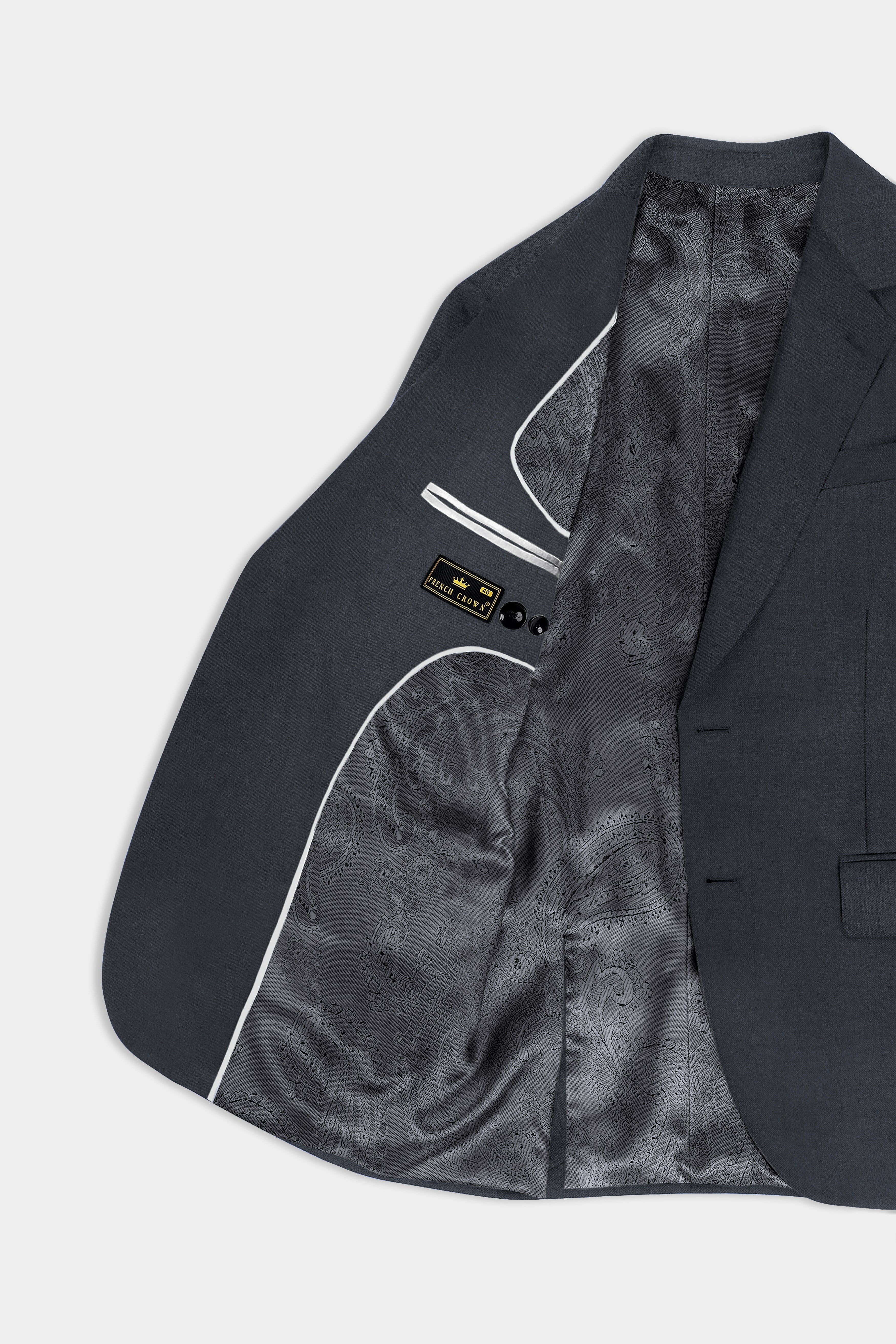 Dark Slate Grey Solid Wool Blend Blazer