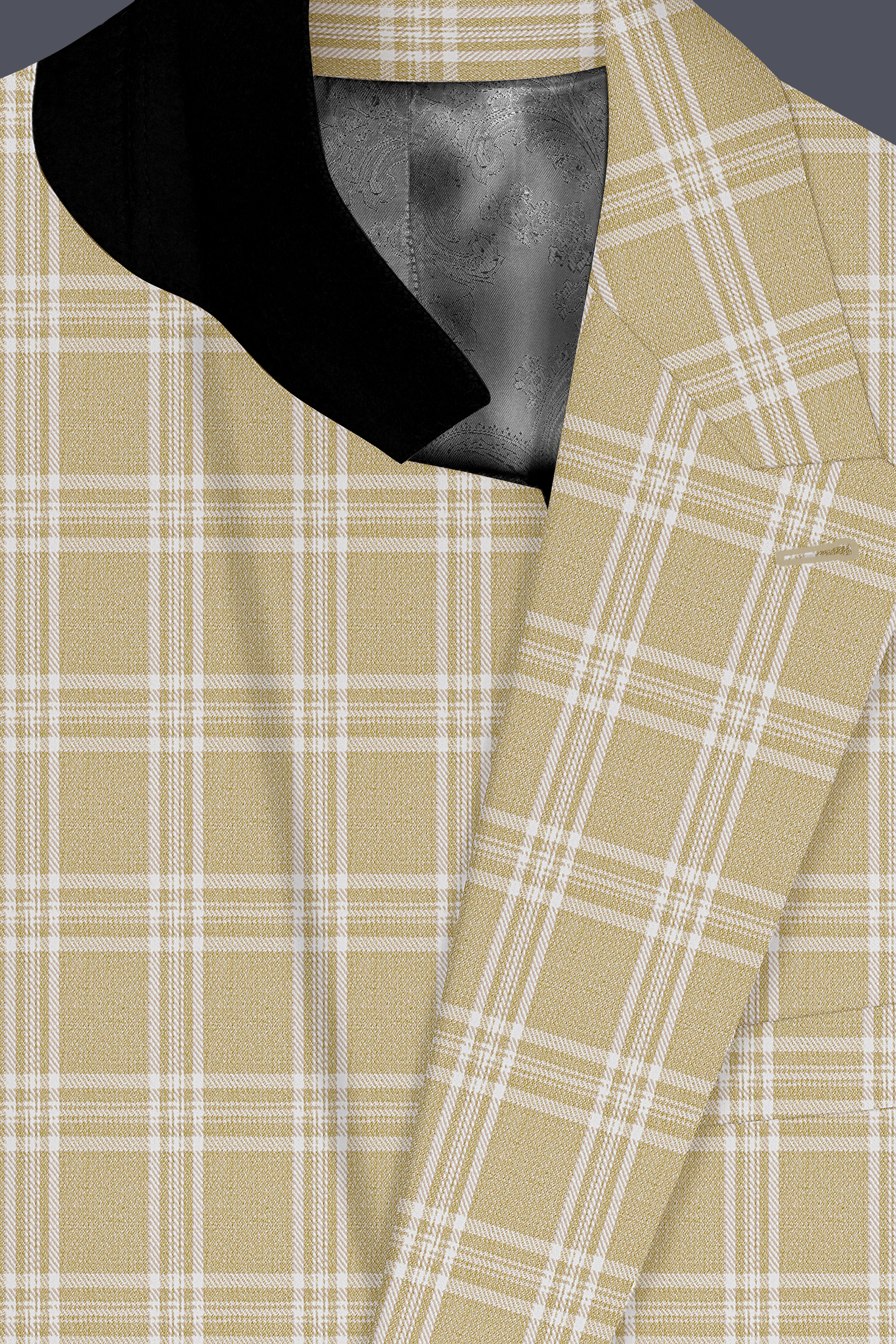 Desert Sand Cream Plaid Wool Blend Double Breasted Blazer