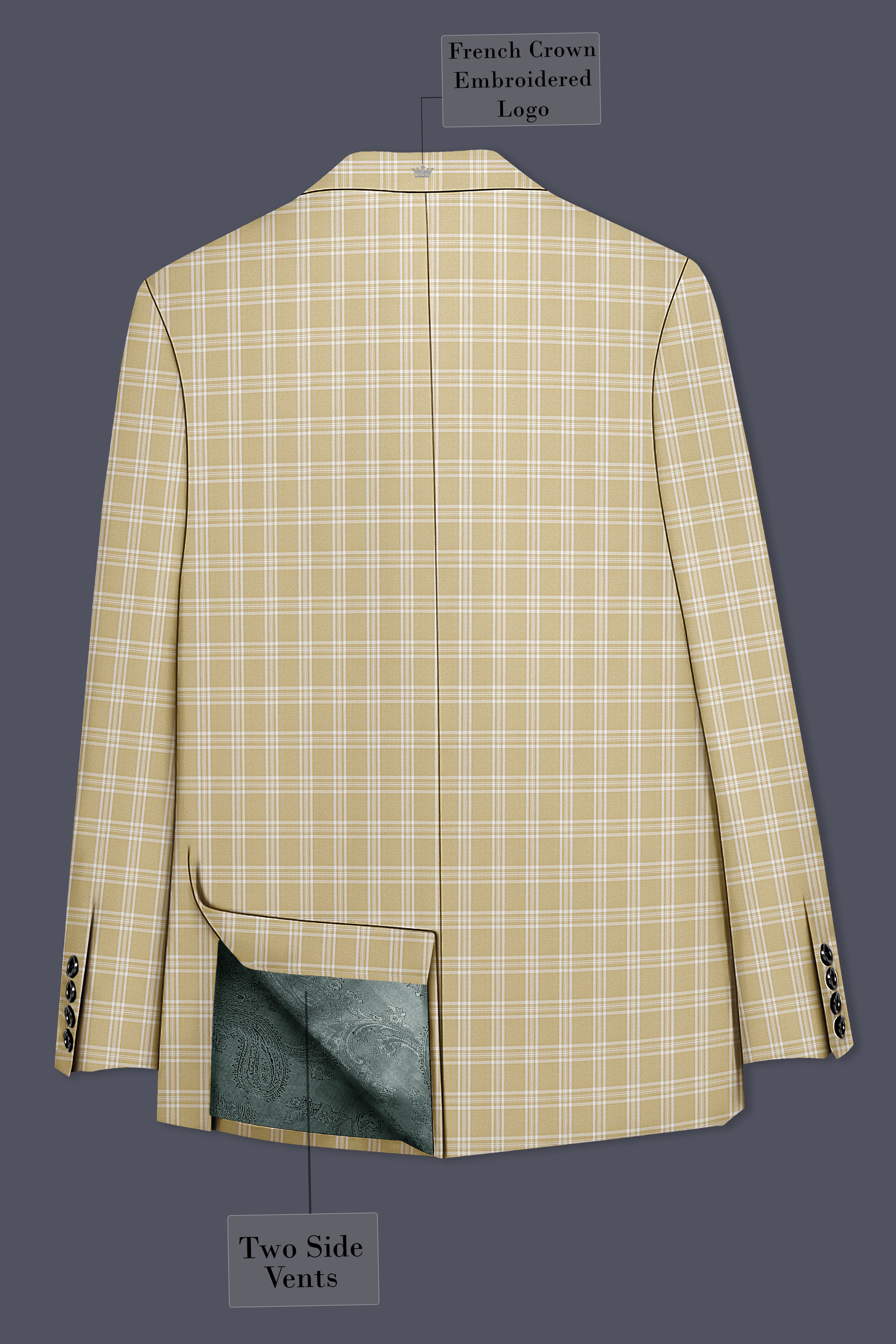 Desert Sand Cream Plaid Wool Blend Double Breasted Blazer