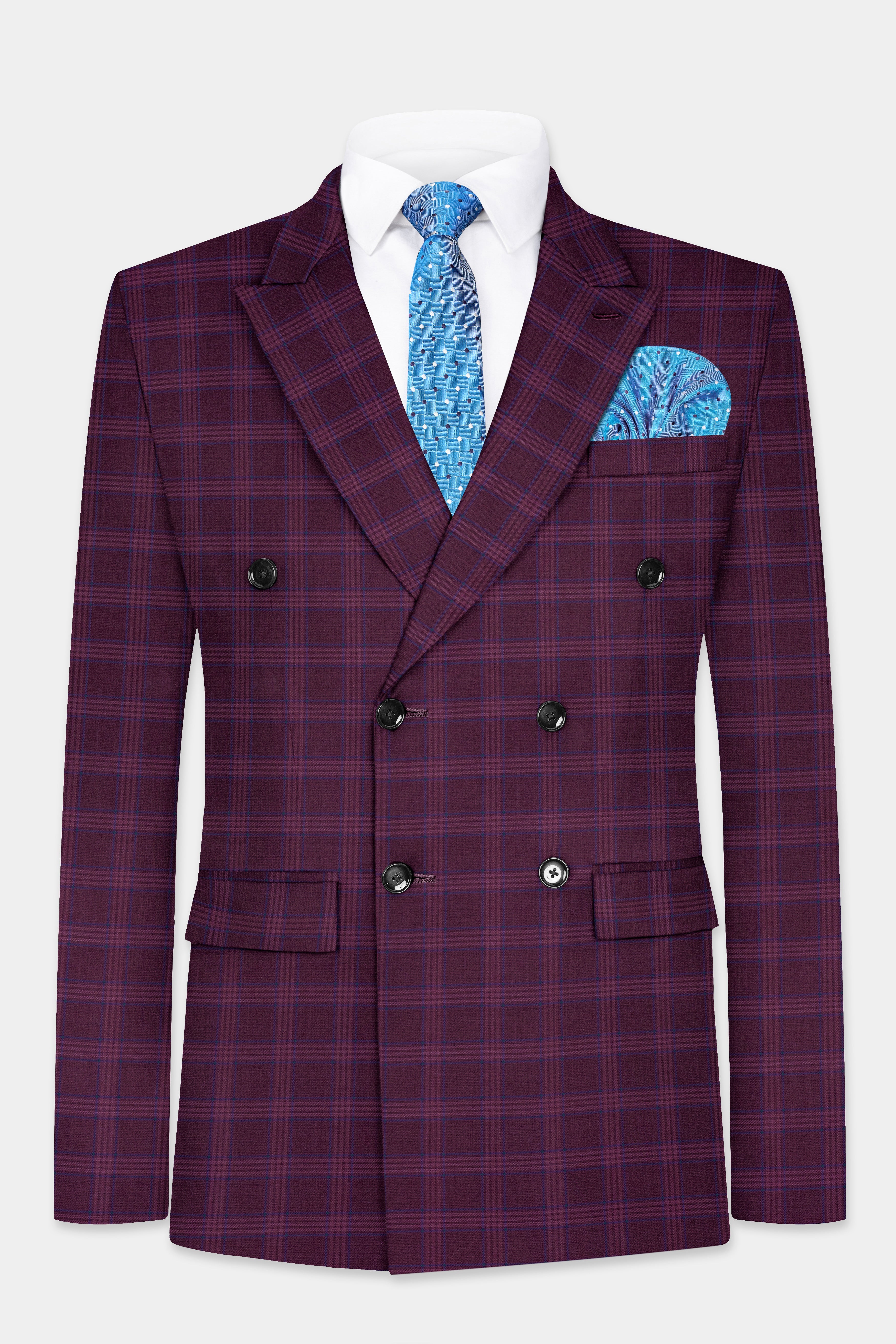Eclipse Wine Plaid Double Breasted Blazer