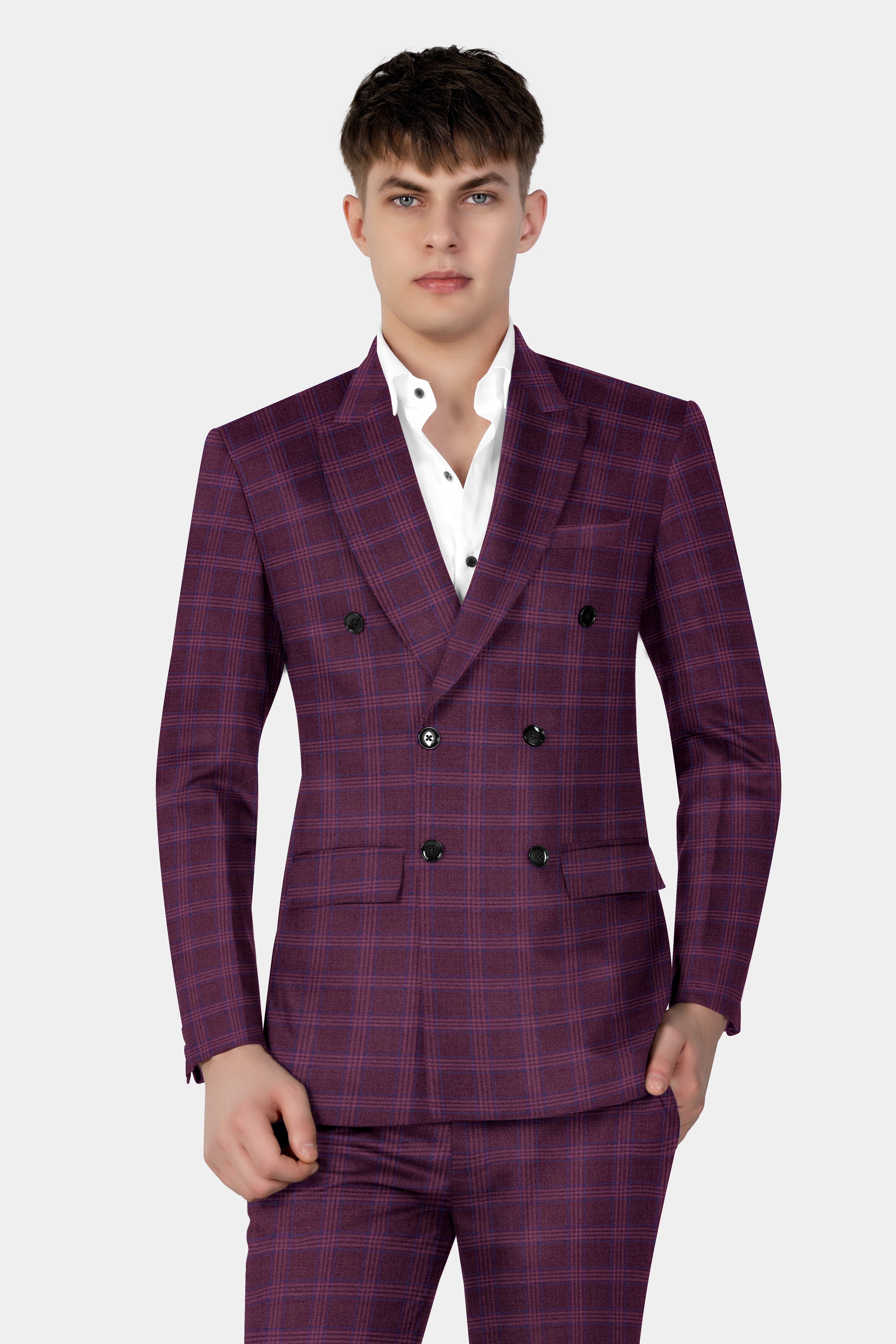 Eclipse Wine Plaid Double Breasted Blazer