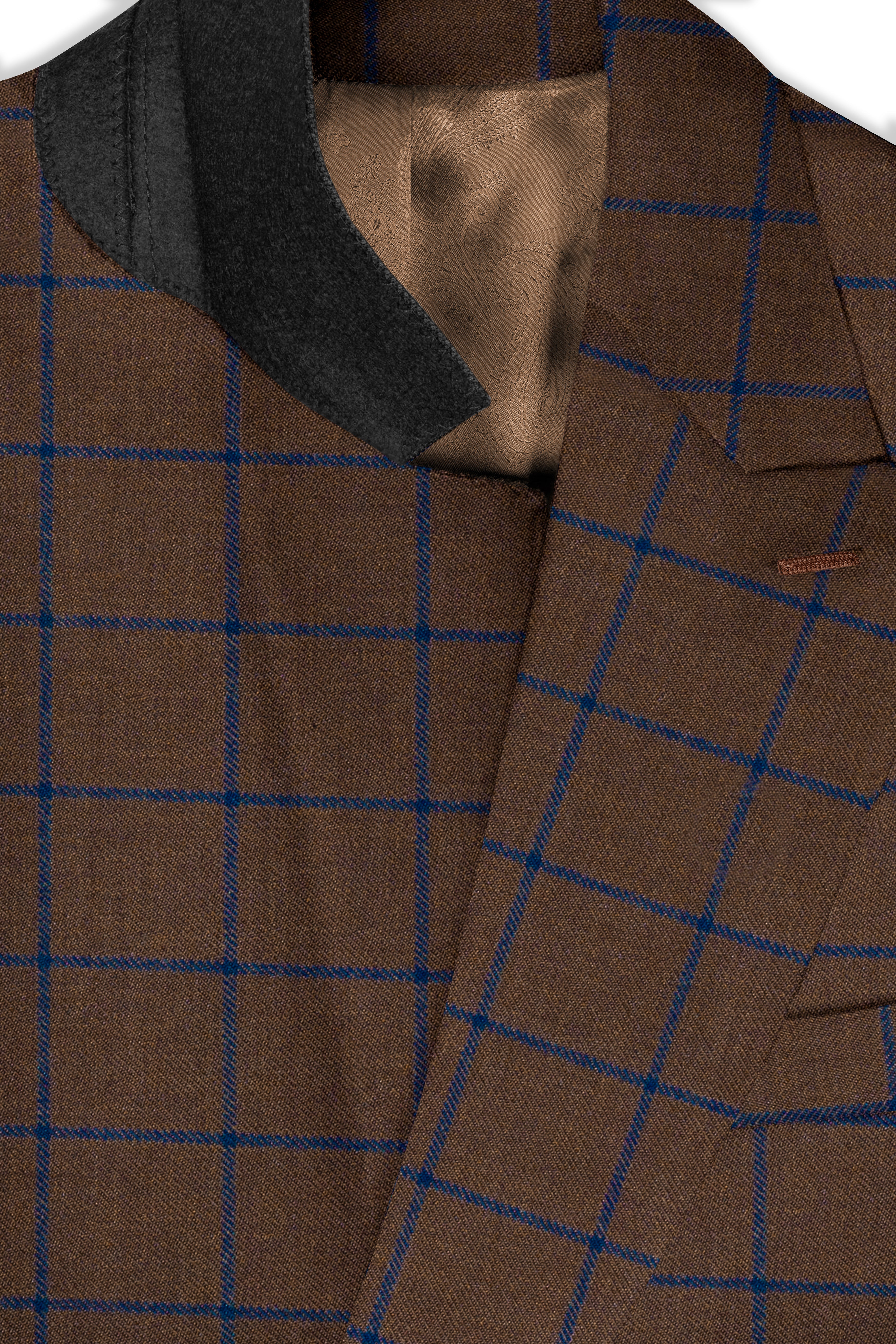 Bistre Brown with Catalina Blue Windowpane Double Breasted Tweed Blazer