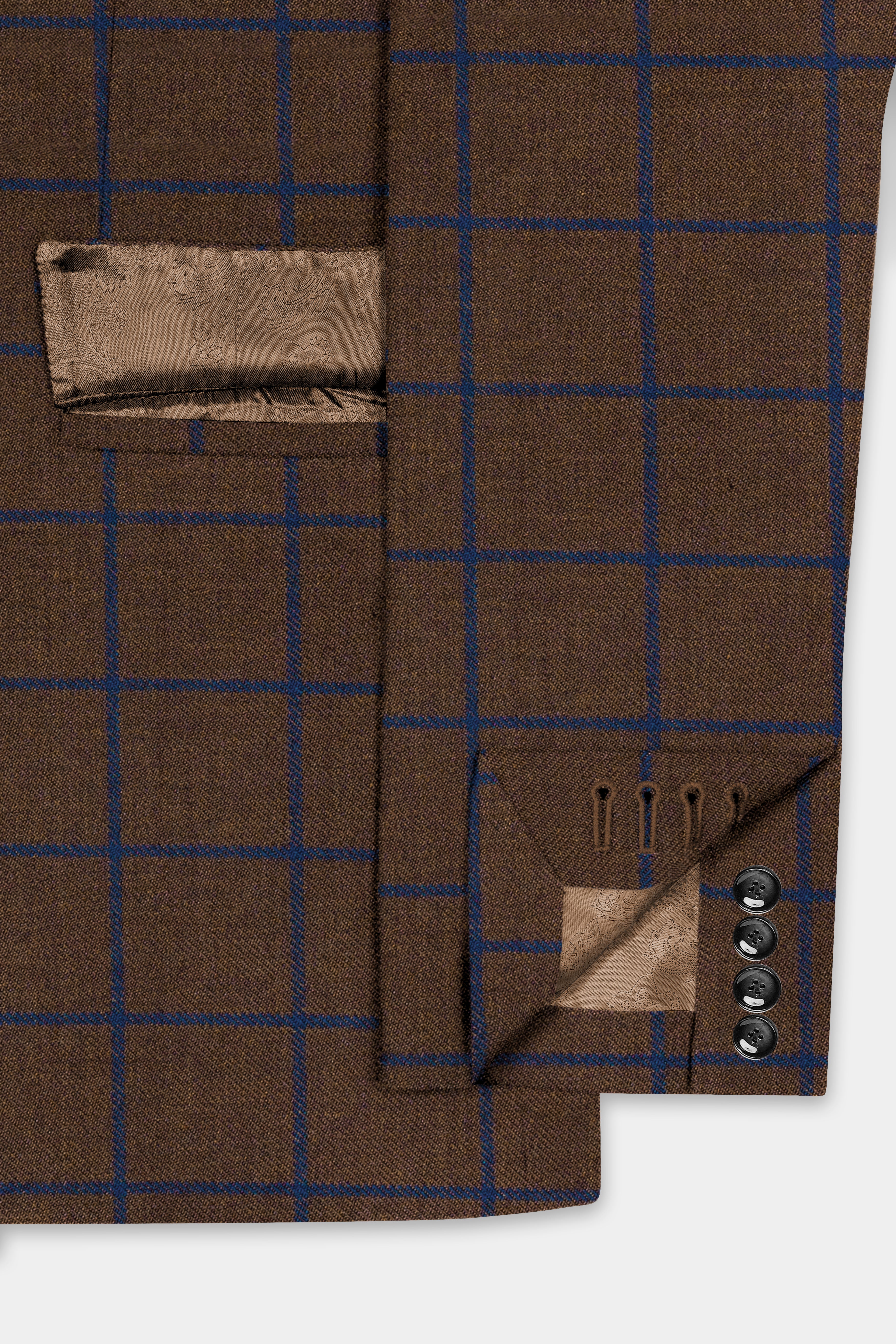 Bistre Brown with Catalina Blue Windowpane Double Breasted Tweed Blazer