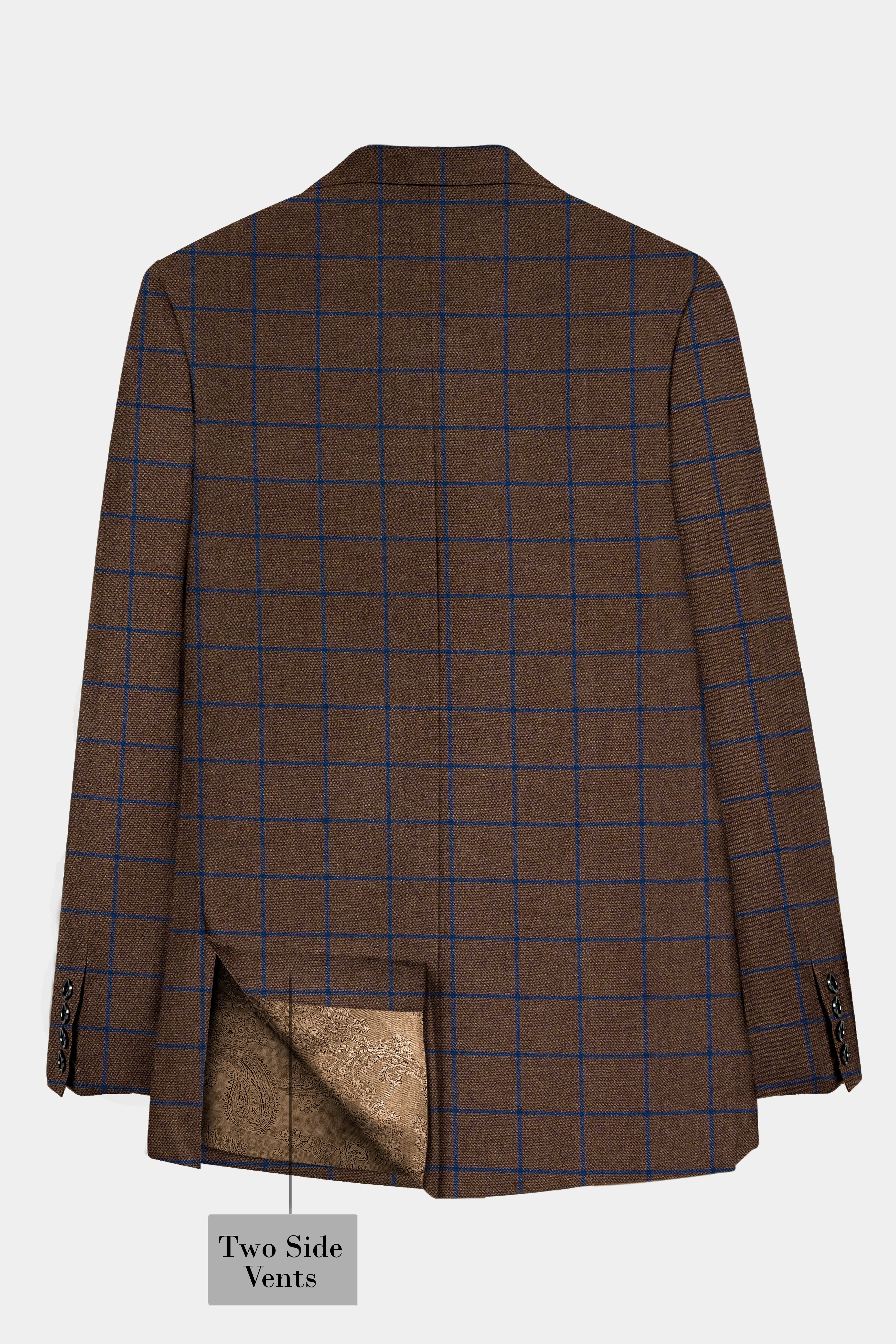 Bistre Brown with Catalina Blue Windowpane Double Breasted Tweed Blazer