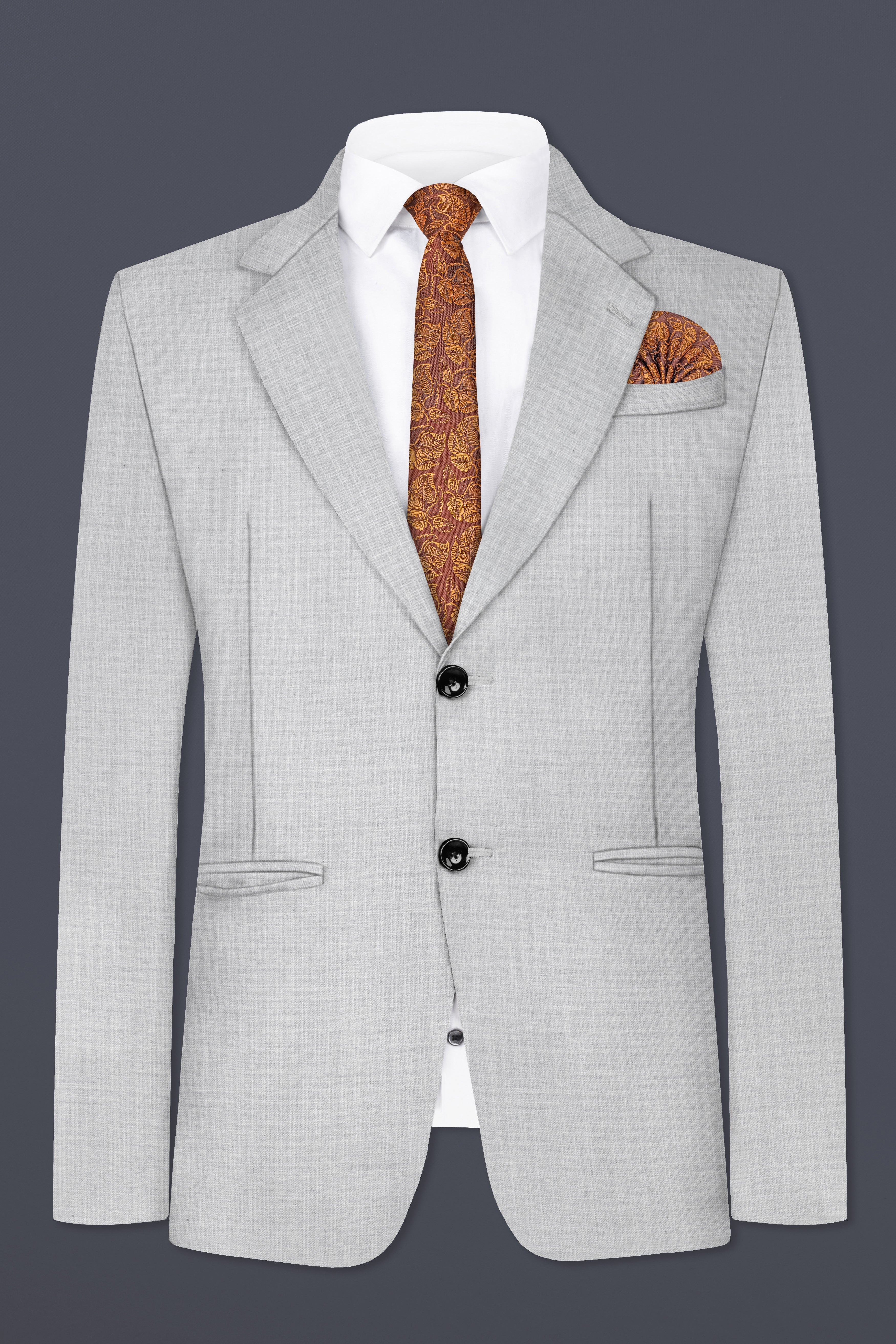 Pastel Gray Textured Wool Blend Single Breasted Blazer
