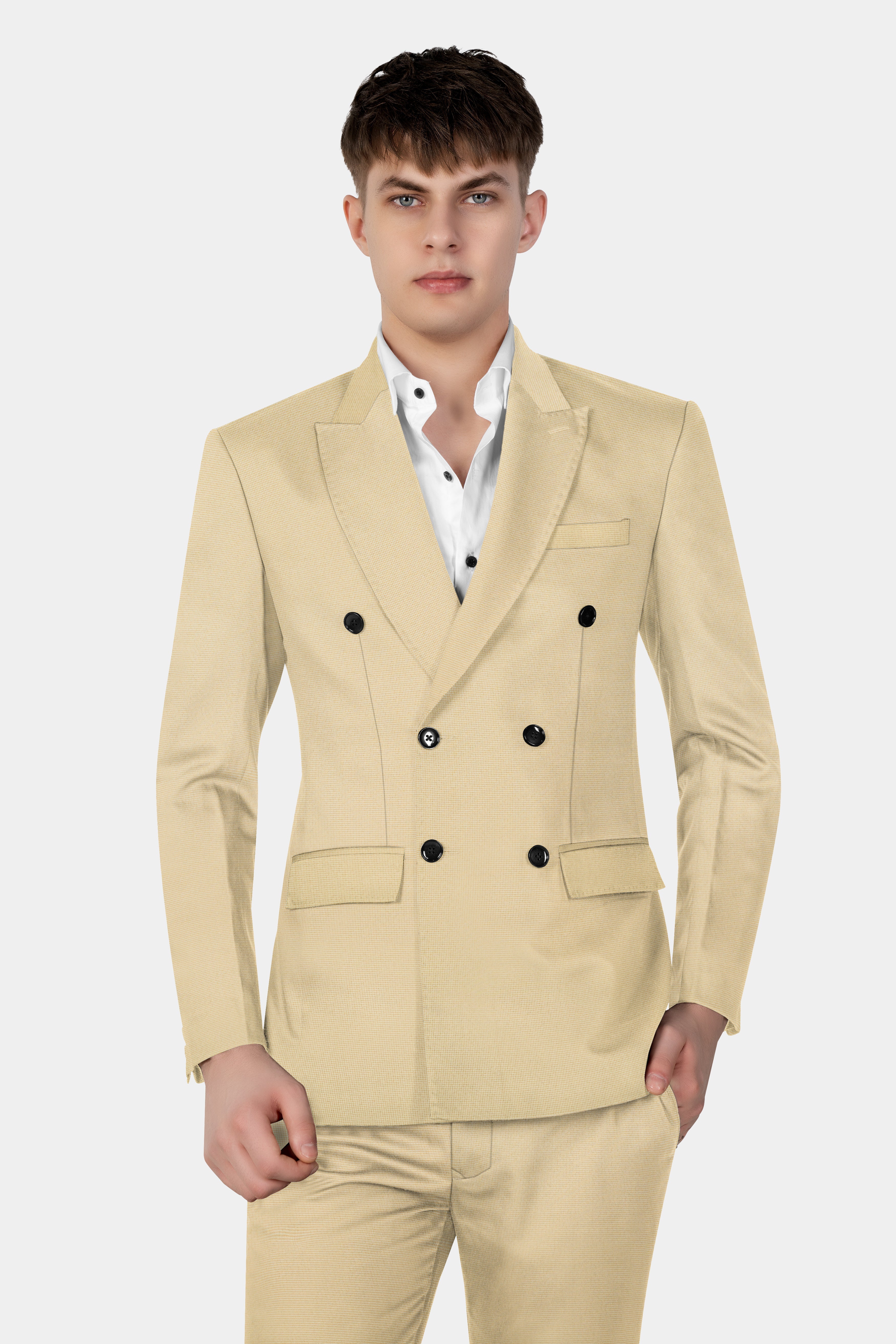 Hampton Cream Houndstooth Wool Rich Double Breasted Blazer
