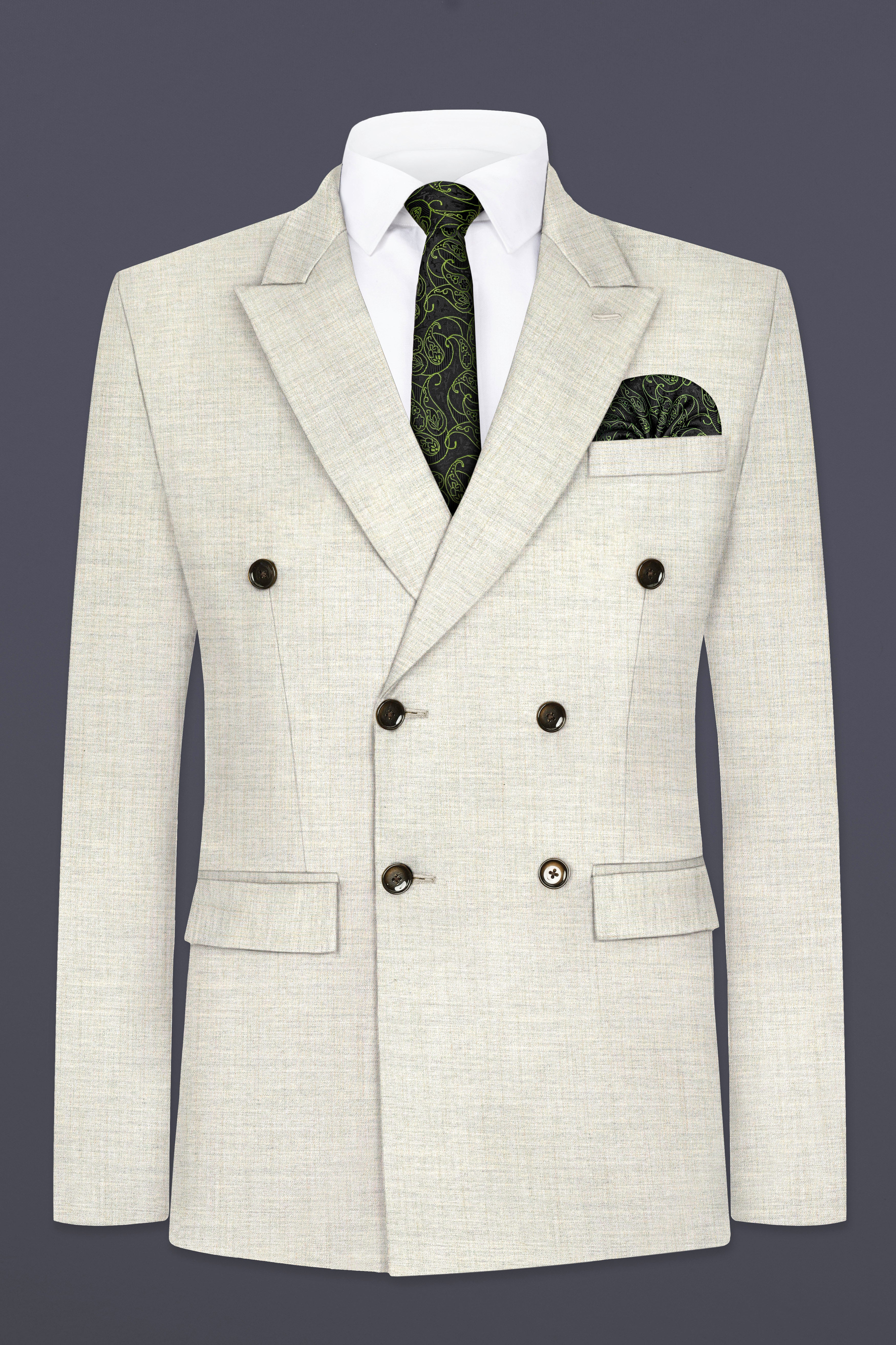 Spanish Gray Textured Wool Blend Double Breasted Blazer