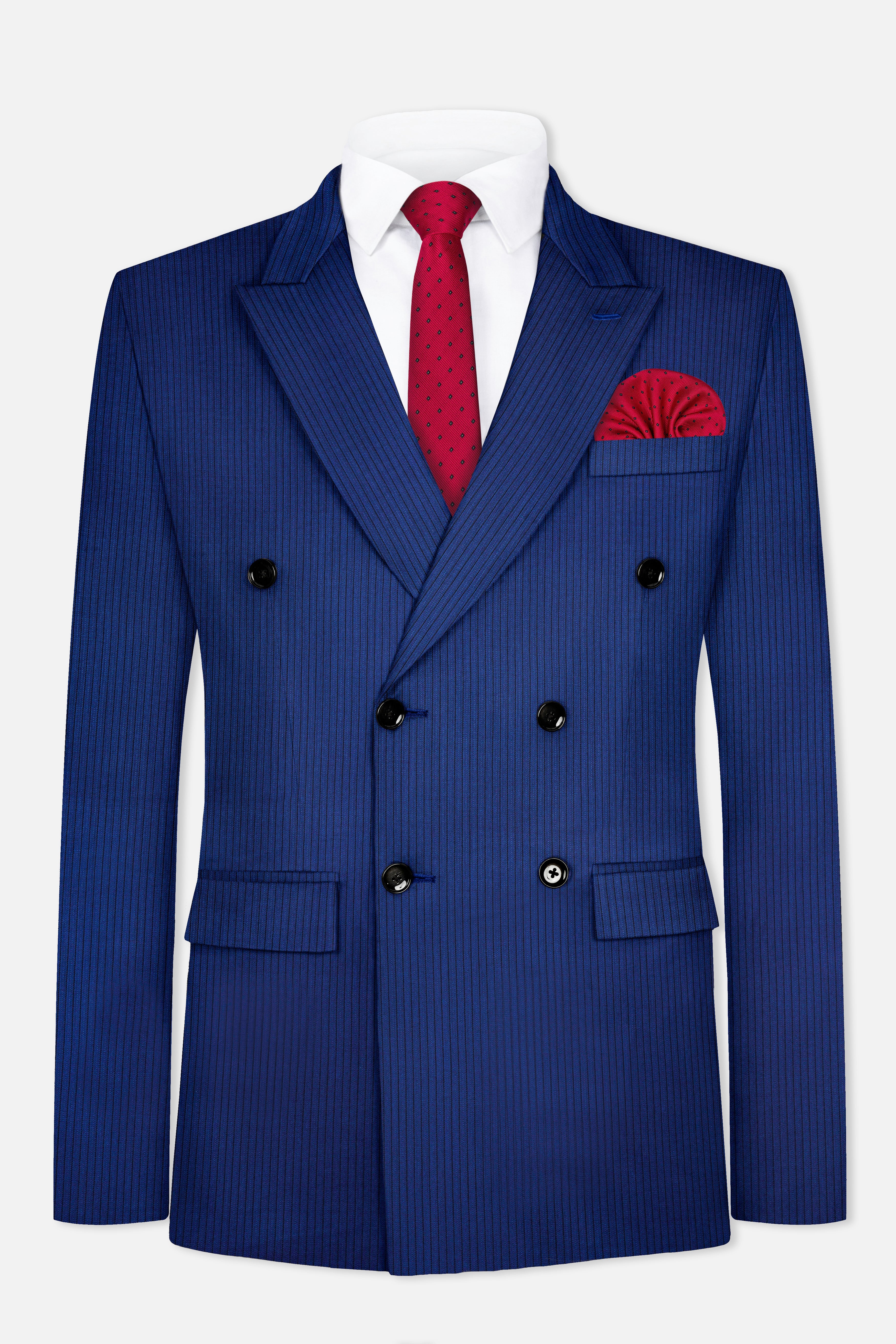 Bunting Blue Striped Wool Blend Double Breasted Blazer