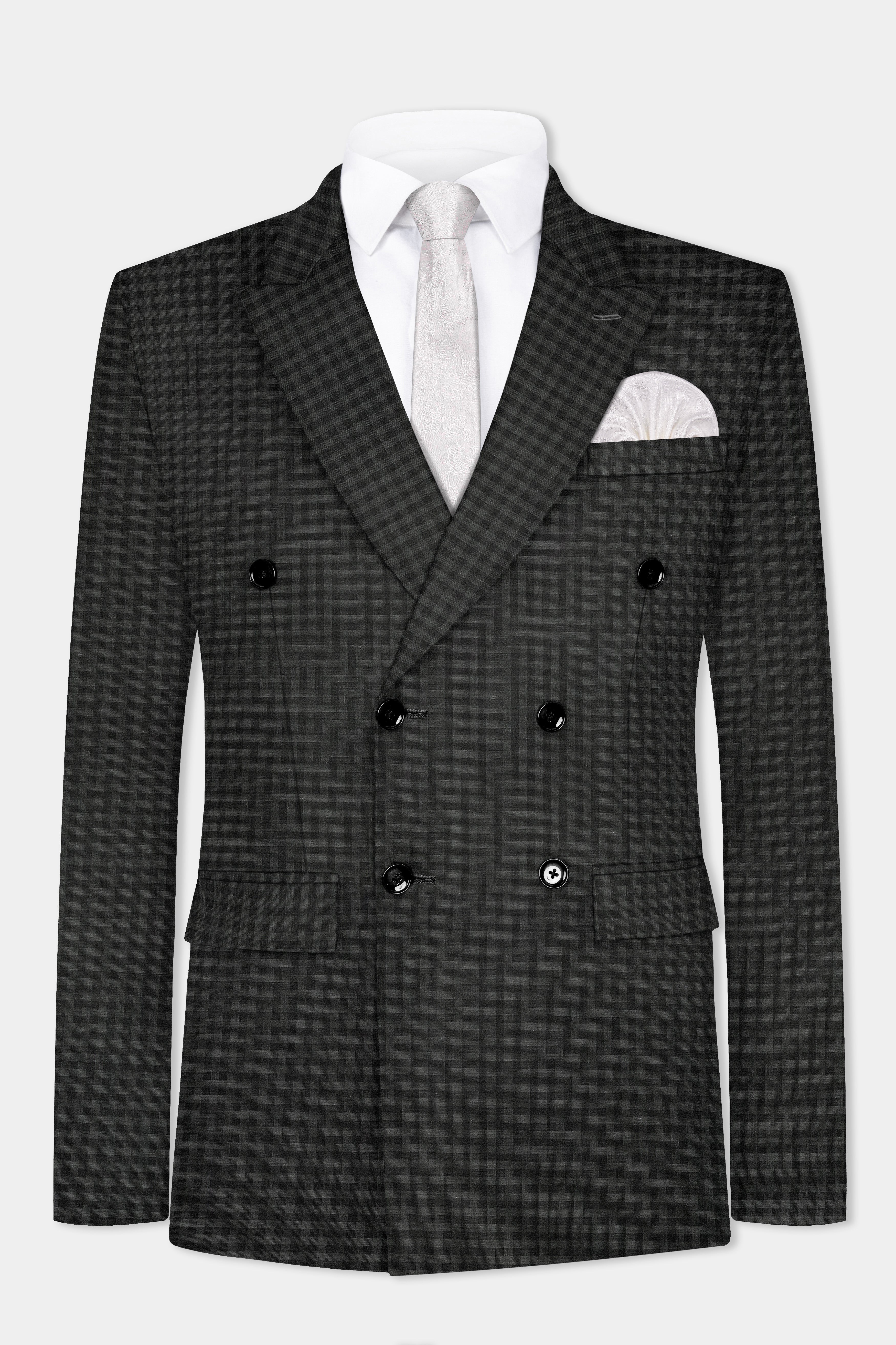 Piano Gray Plaid Wool Blend Double Breasted Blazer