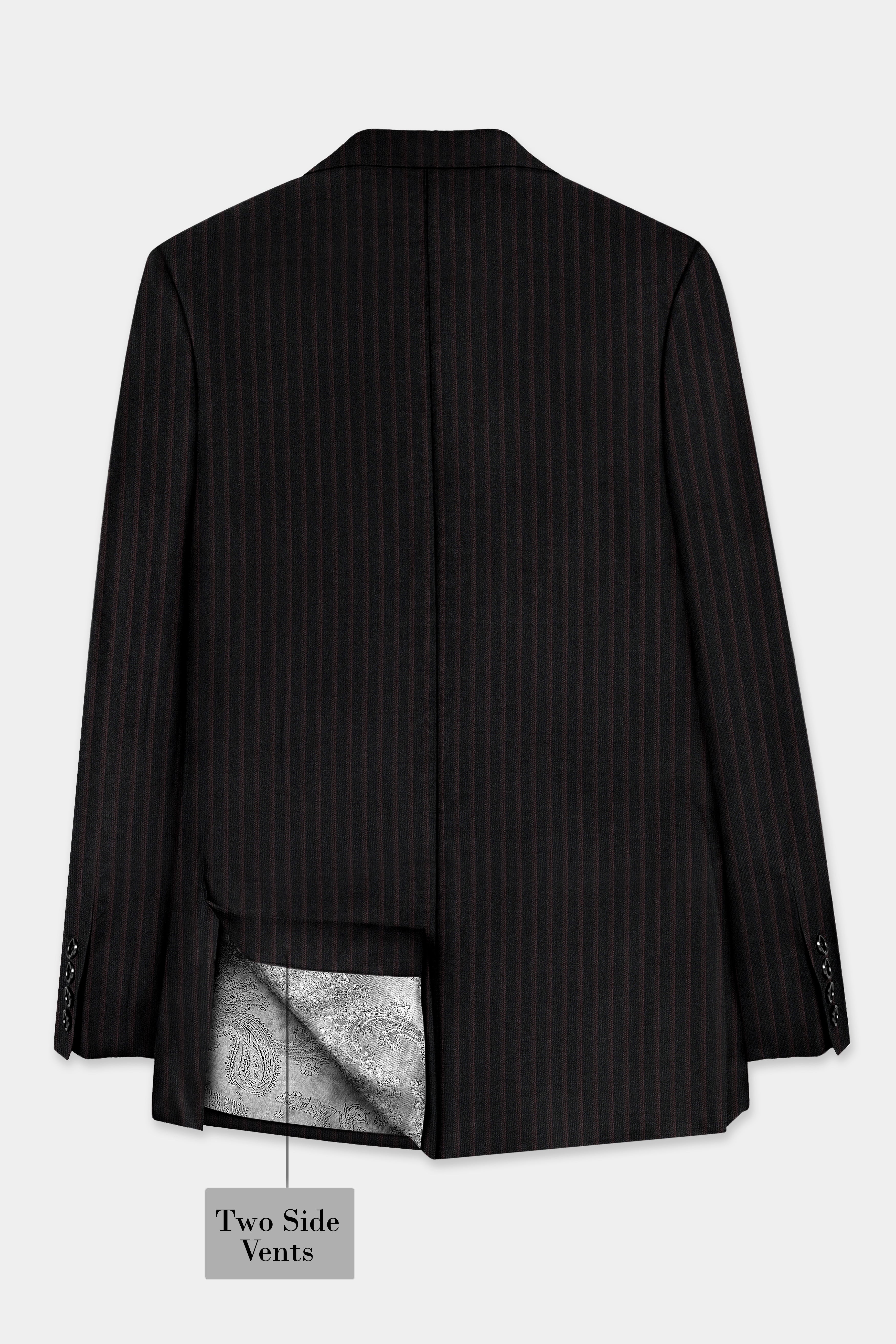 Jade Black With Iridium Maroon Striped Wool Blend Blazer