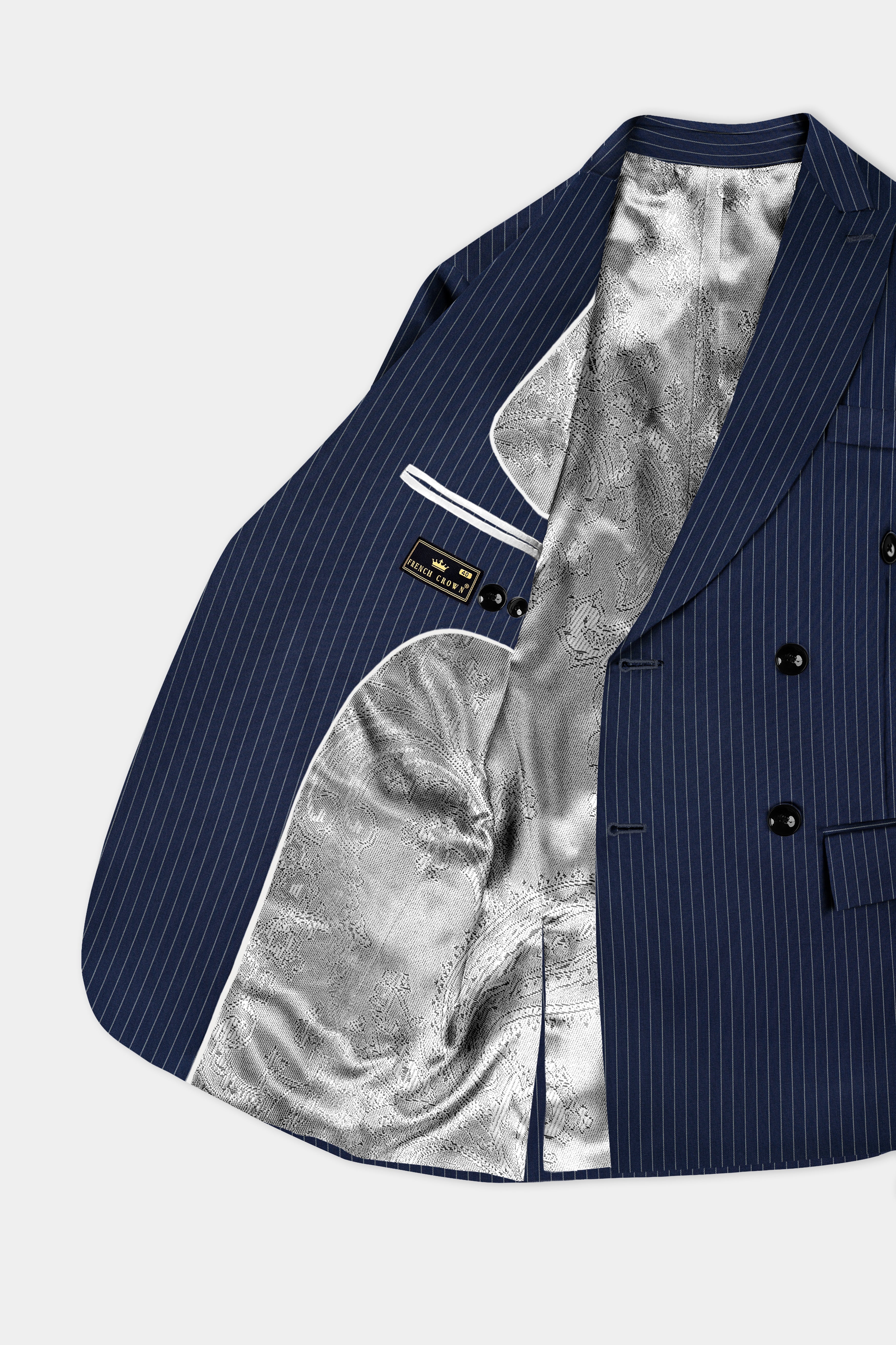 Vulcan Blue Striped Wool Blend Double Breasted Blazer