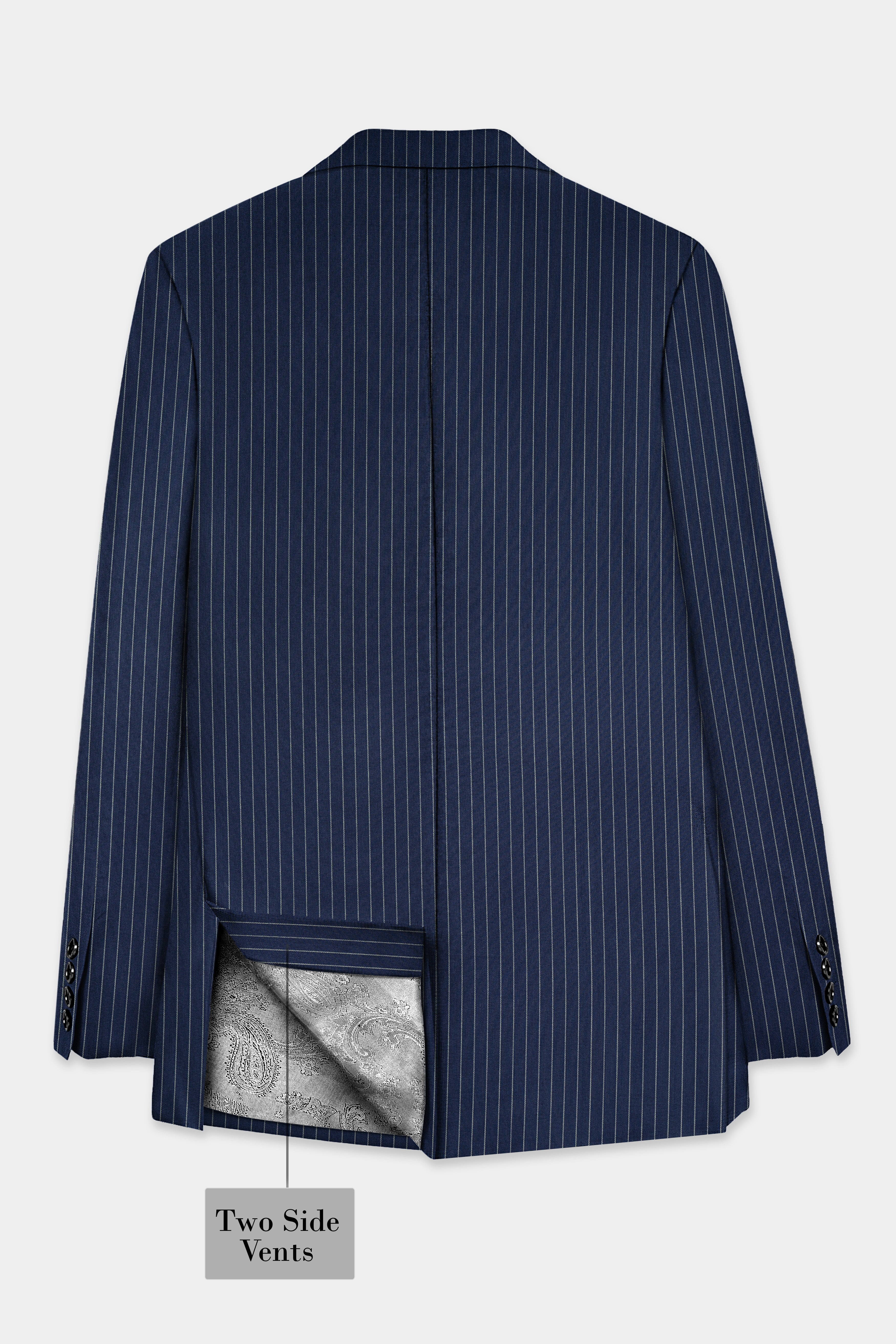 Vulcan Blue Striped Wool Blend Double Breasted Blazer