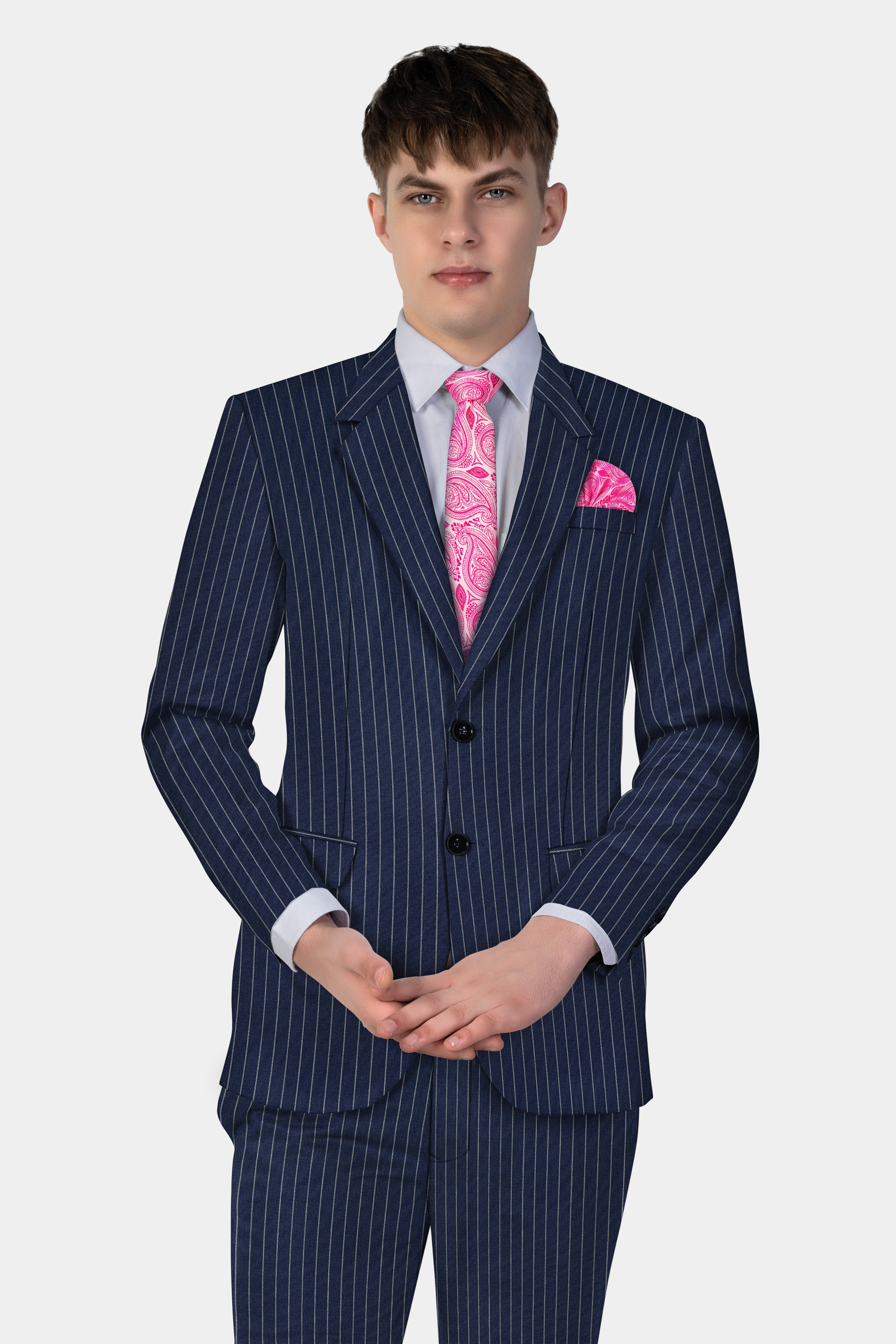 Vulcan Blue Striped Wool Blend Blazer