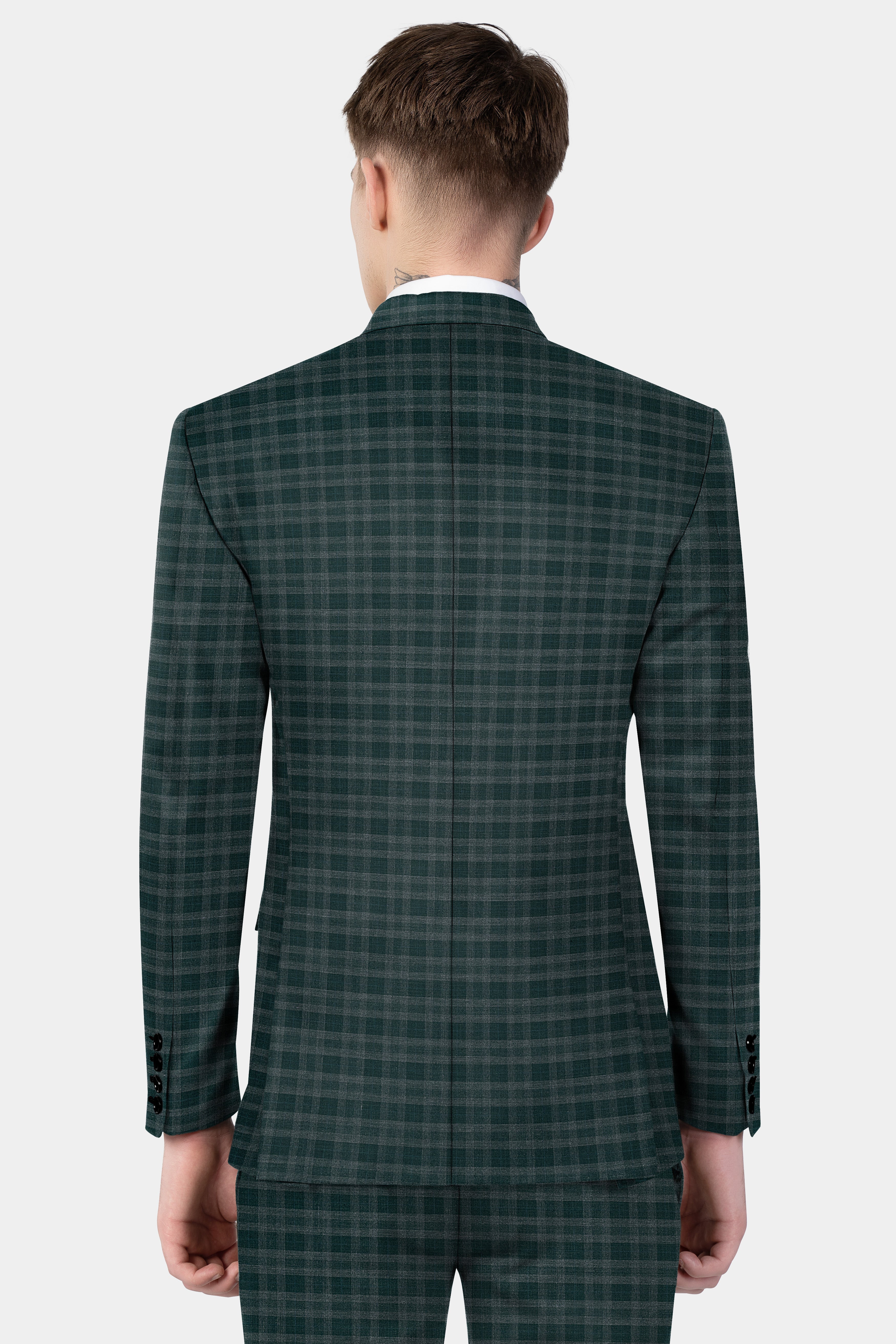 Firefly Green Plaid Wool Blend Double Breasted Blazer