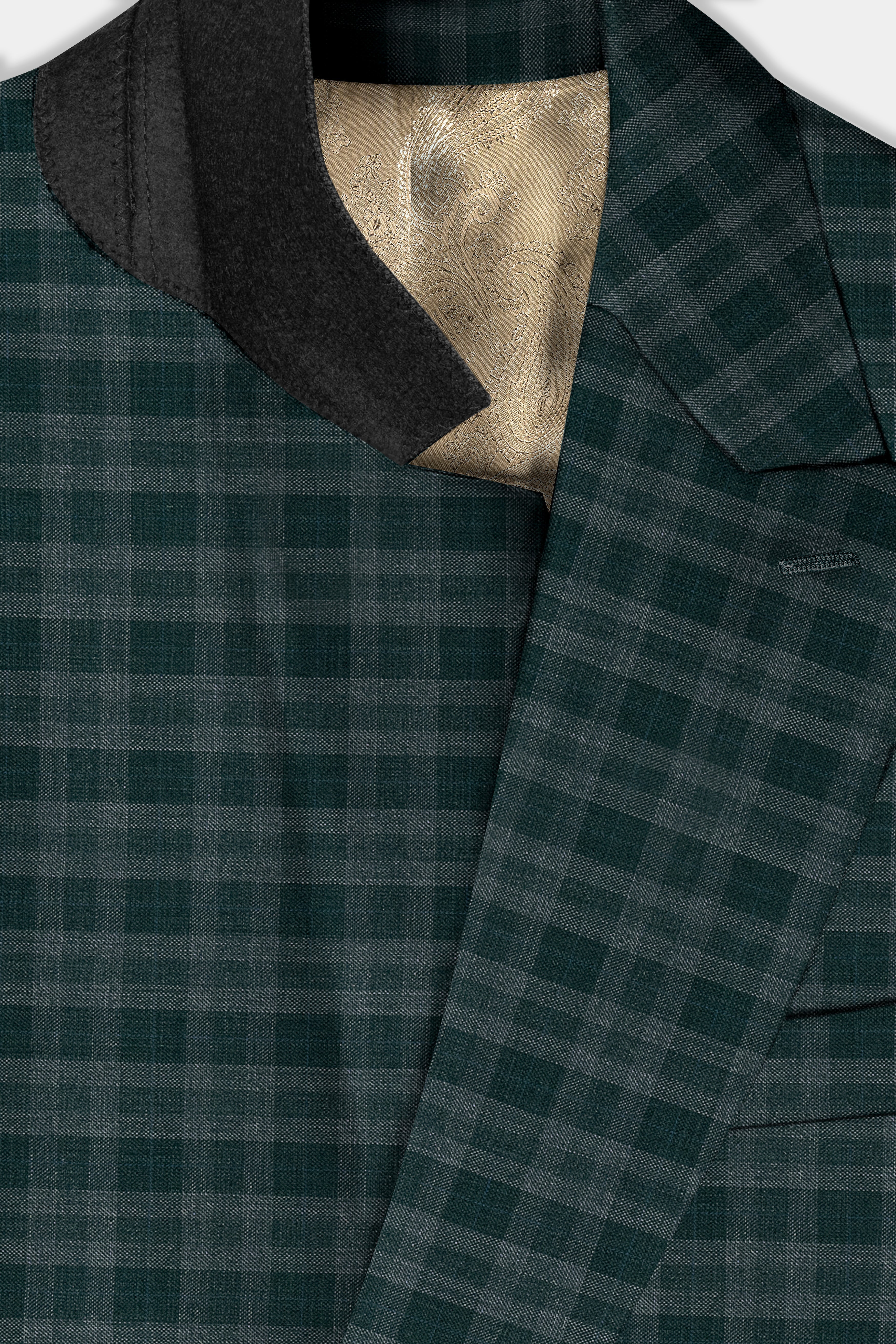 Firefly Green Plaid Wool Blend Double Breasted Blazer