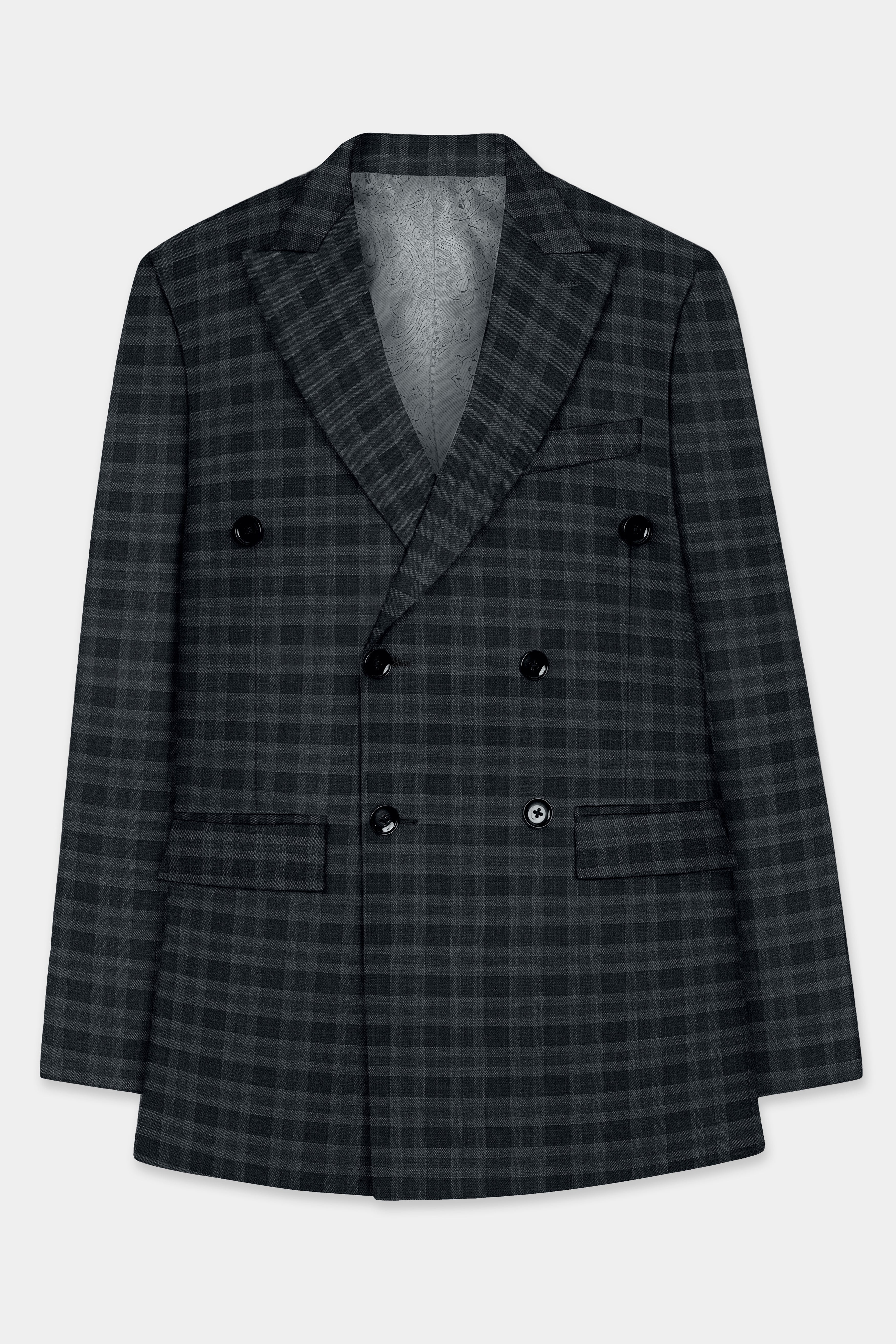 Bunker Gray With Vampire Plaid Wool Blend Double Breasted Blazer