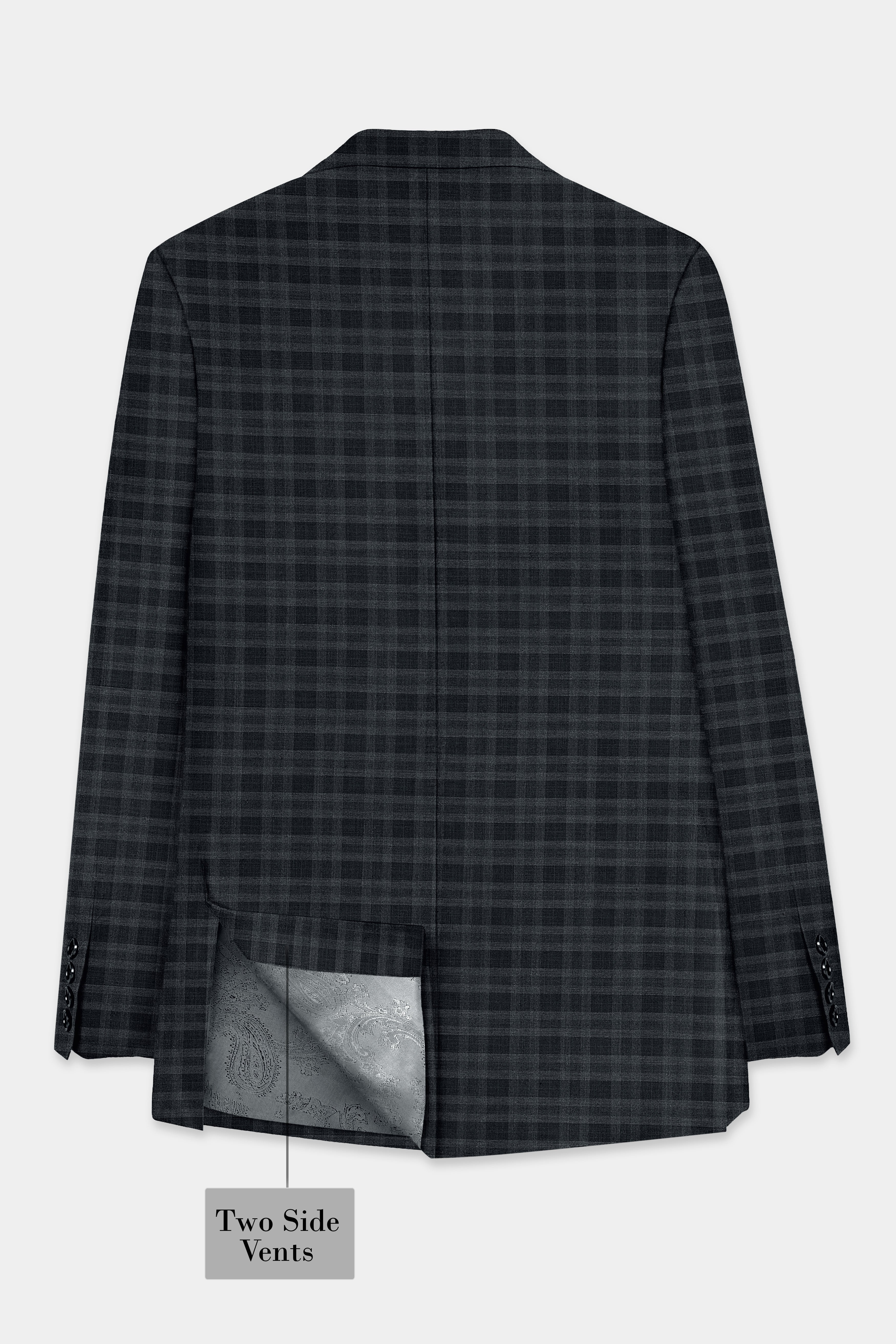 Bunker Gray With Vampire Plaid Wool Blend Double Breasted Blazer