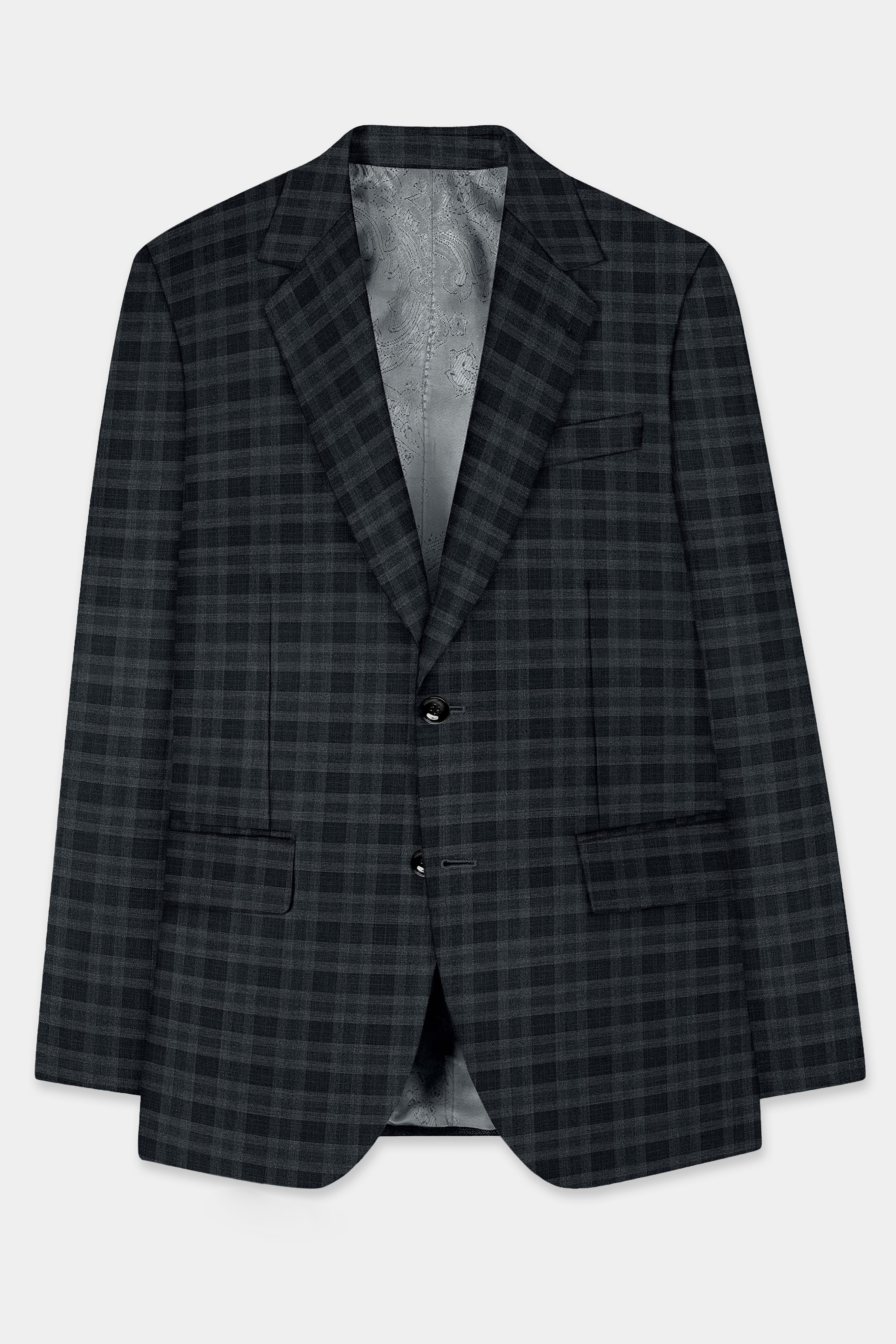 Bunker Gray With Vampire Plaid Wool Blend Blazer