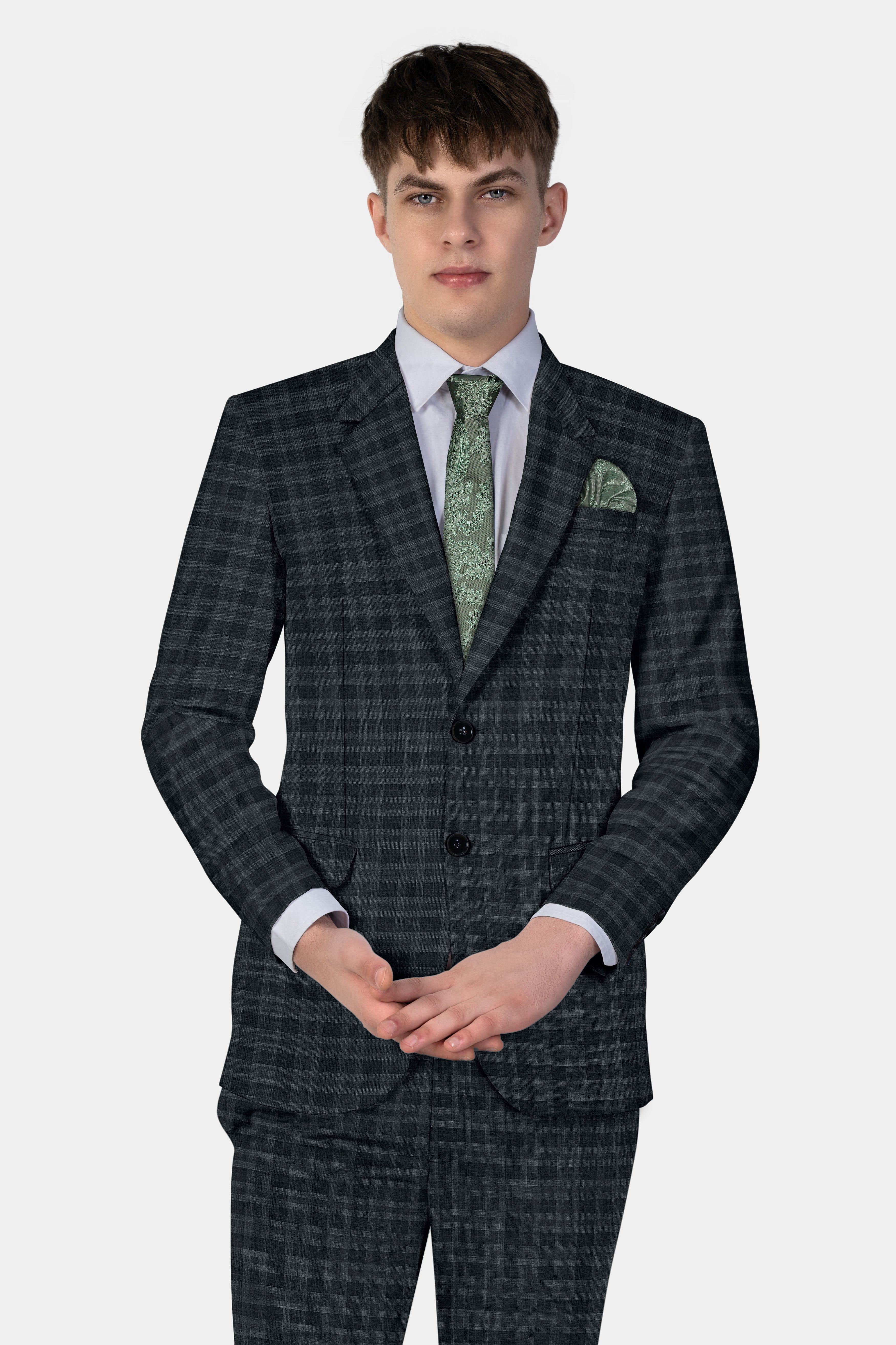 Bunker Gray With Vampire Plaid Wool Blend Blazer