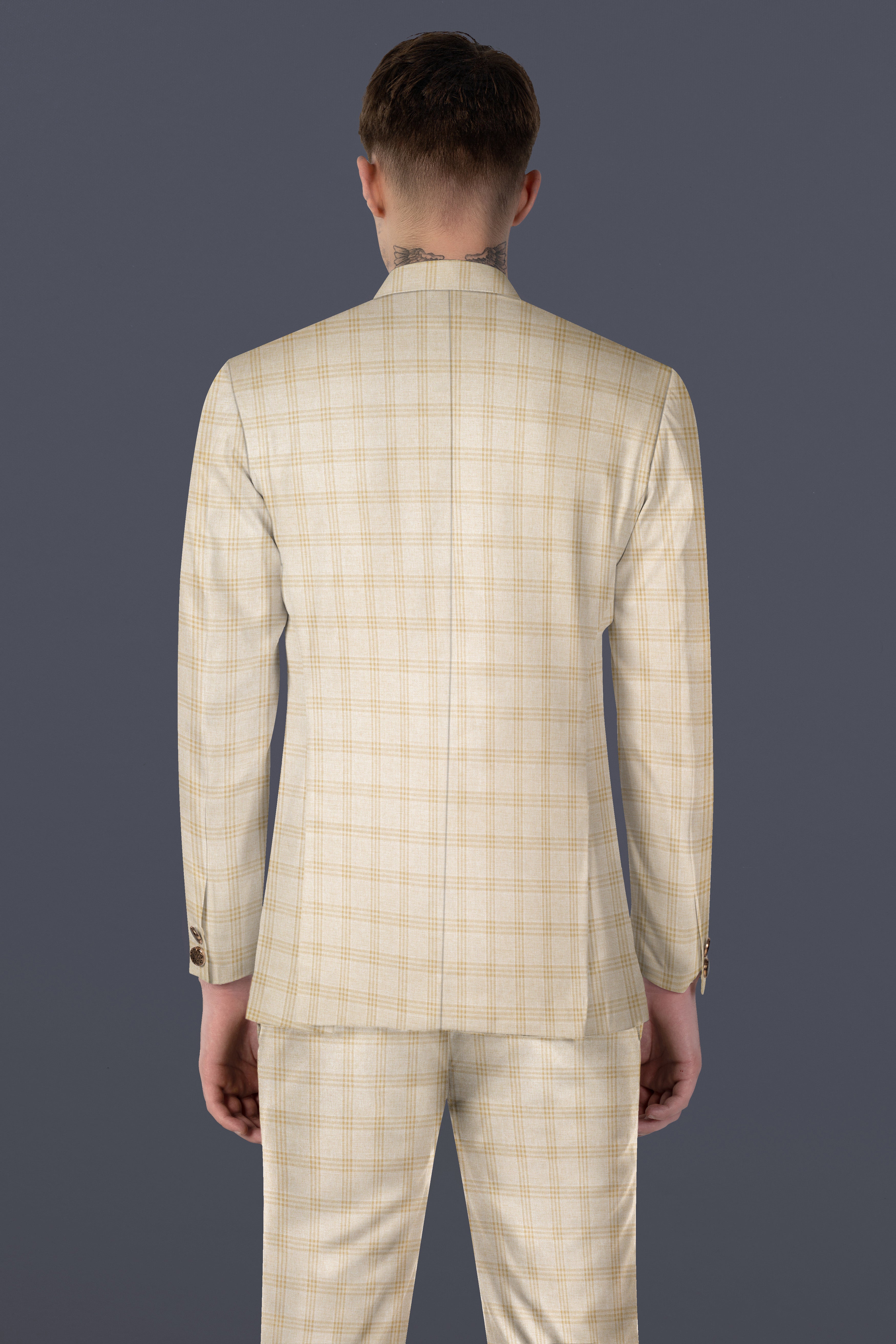 Bizarre Cream Windowpane Cross Placket Bandhgala Blazer