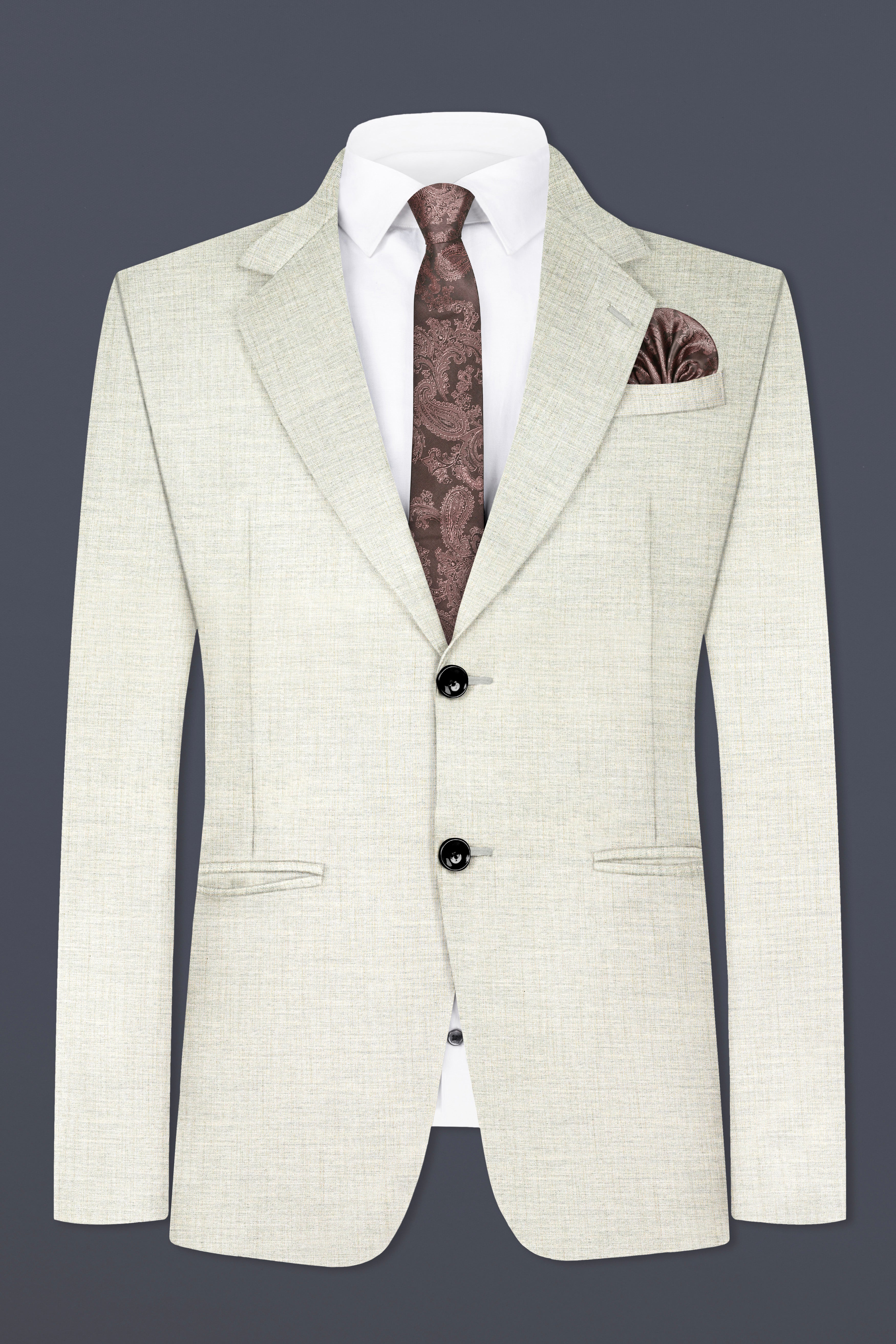 Spanish Gray Textured Wool Blend Single Breasted Blazer