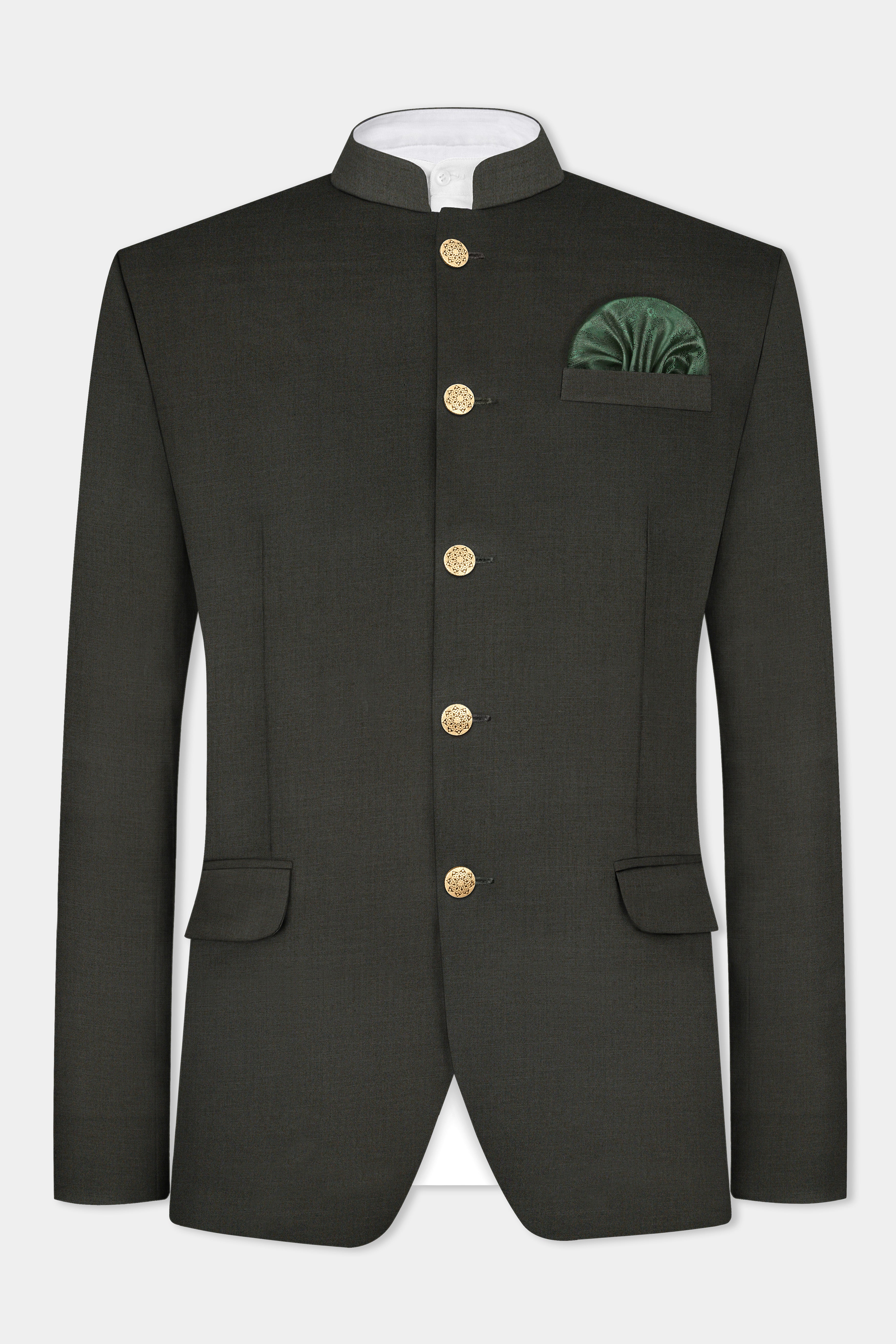 Rangoon Green Wool Blend Bandhgala Blazer