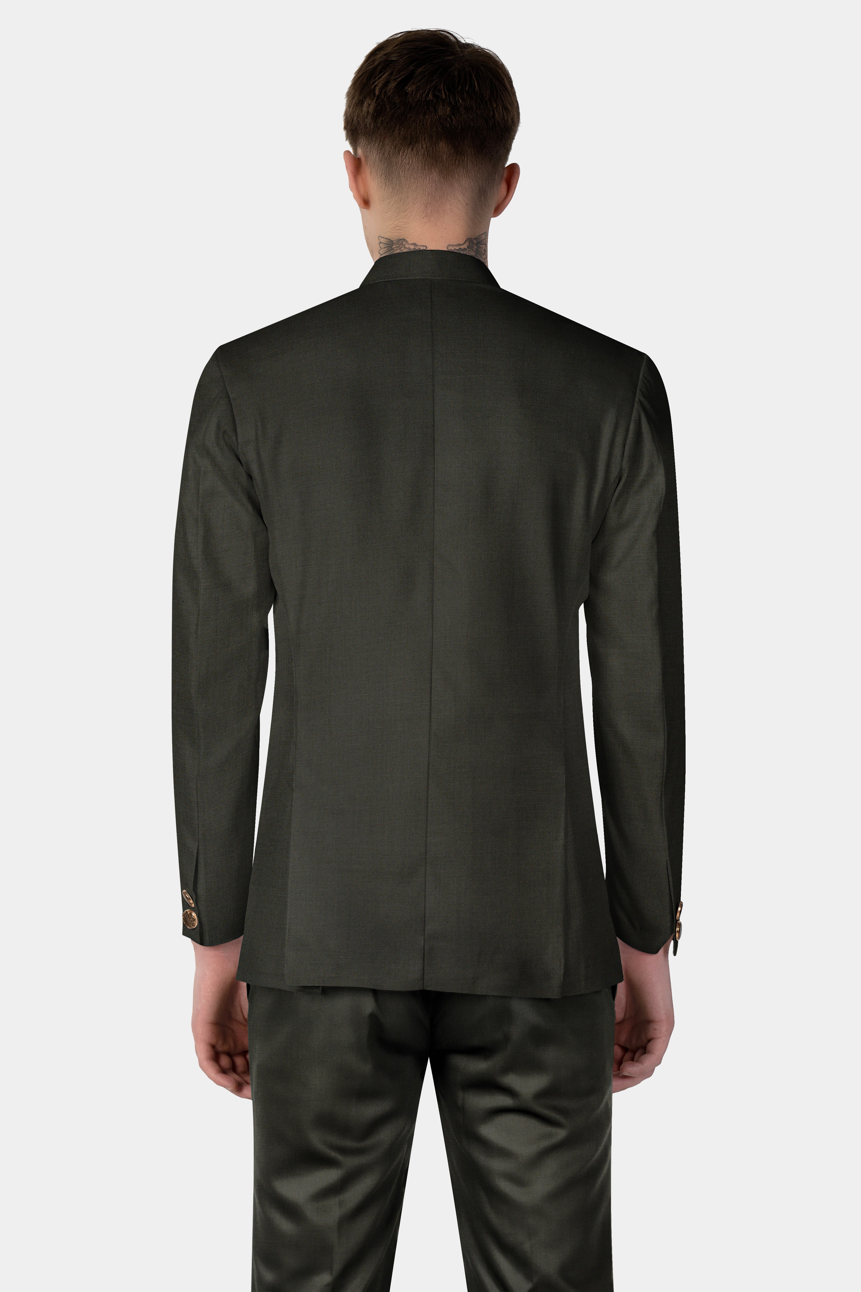 Rangoon Green Wool Blend Bandhgala Blazer