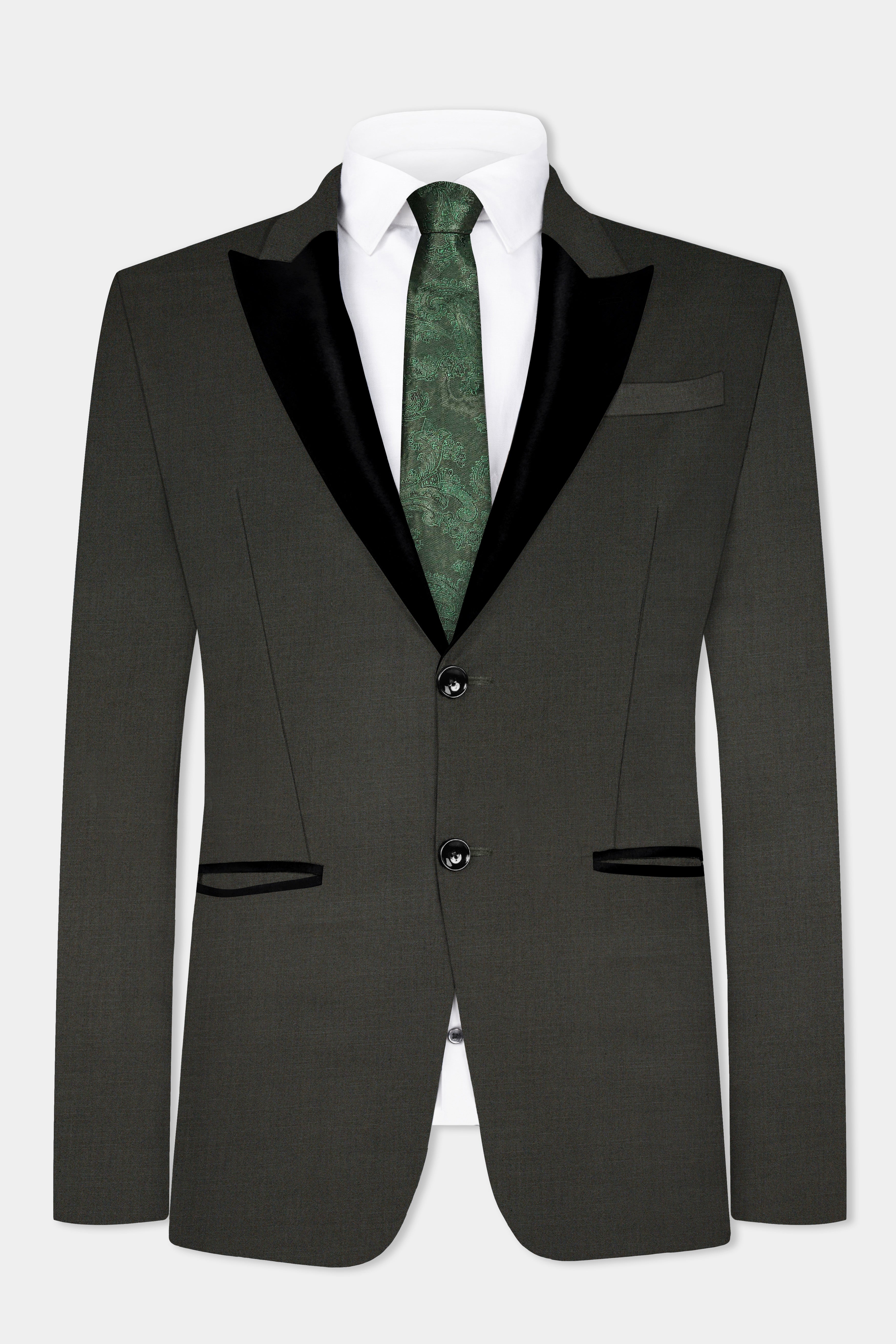 Rangoon Green Wool Blend Peak Collar Tuxedo Blazer