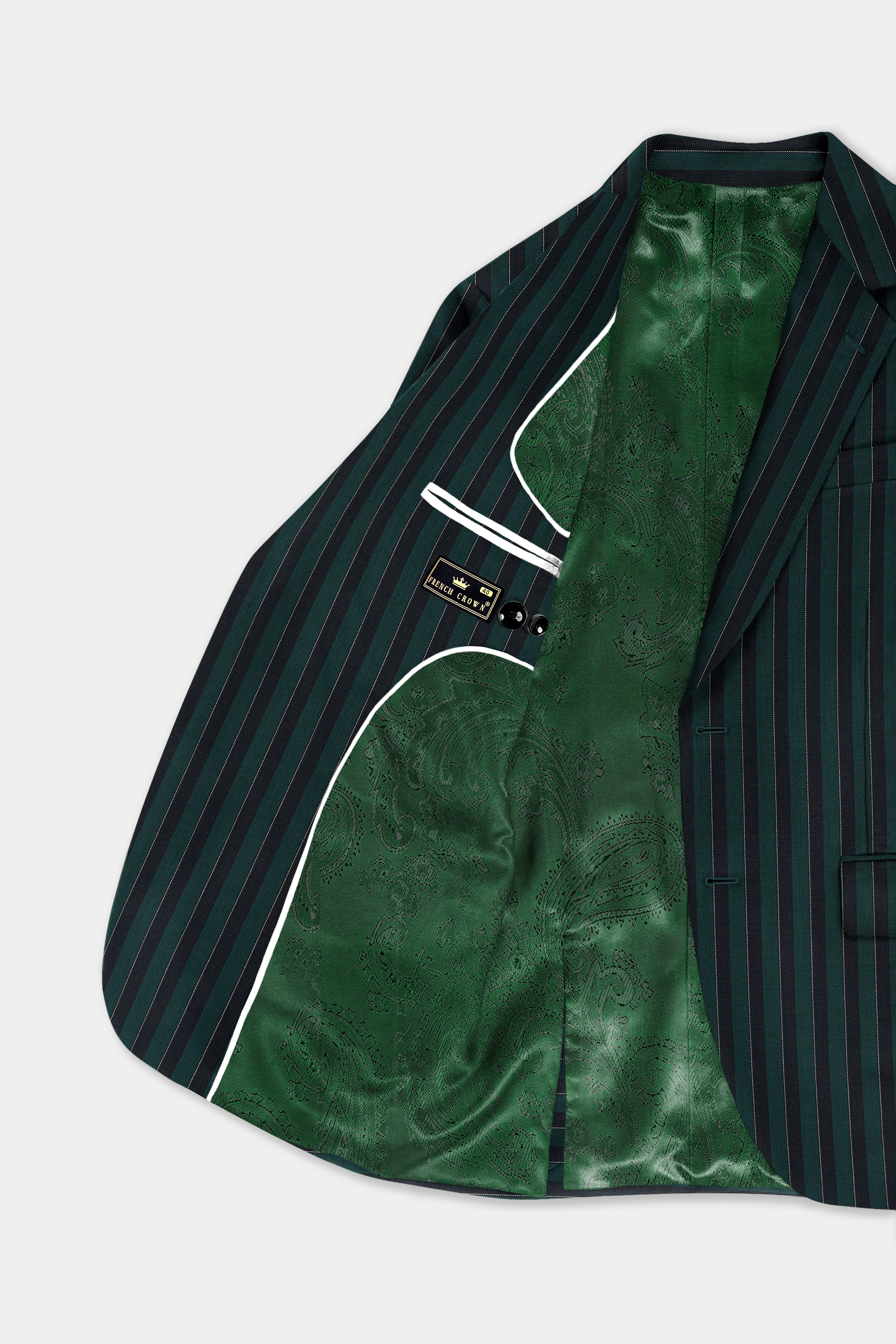 Timber Green With Bunker Black Striped Wool Blend Blazer