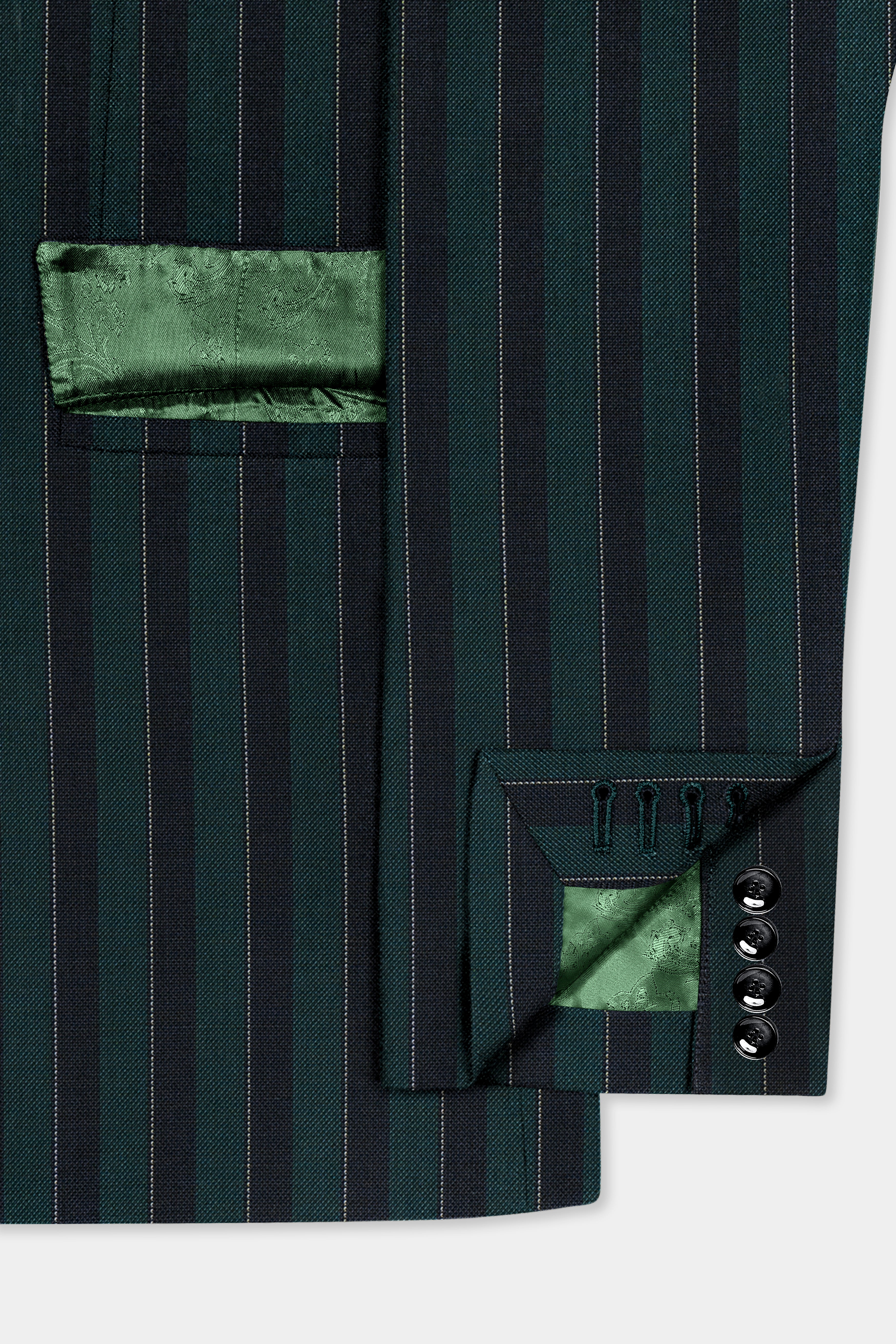 Timber Green With Bunker Black Striped Wool Blend Blazer