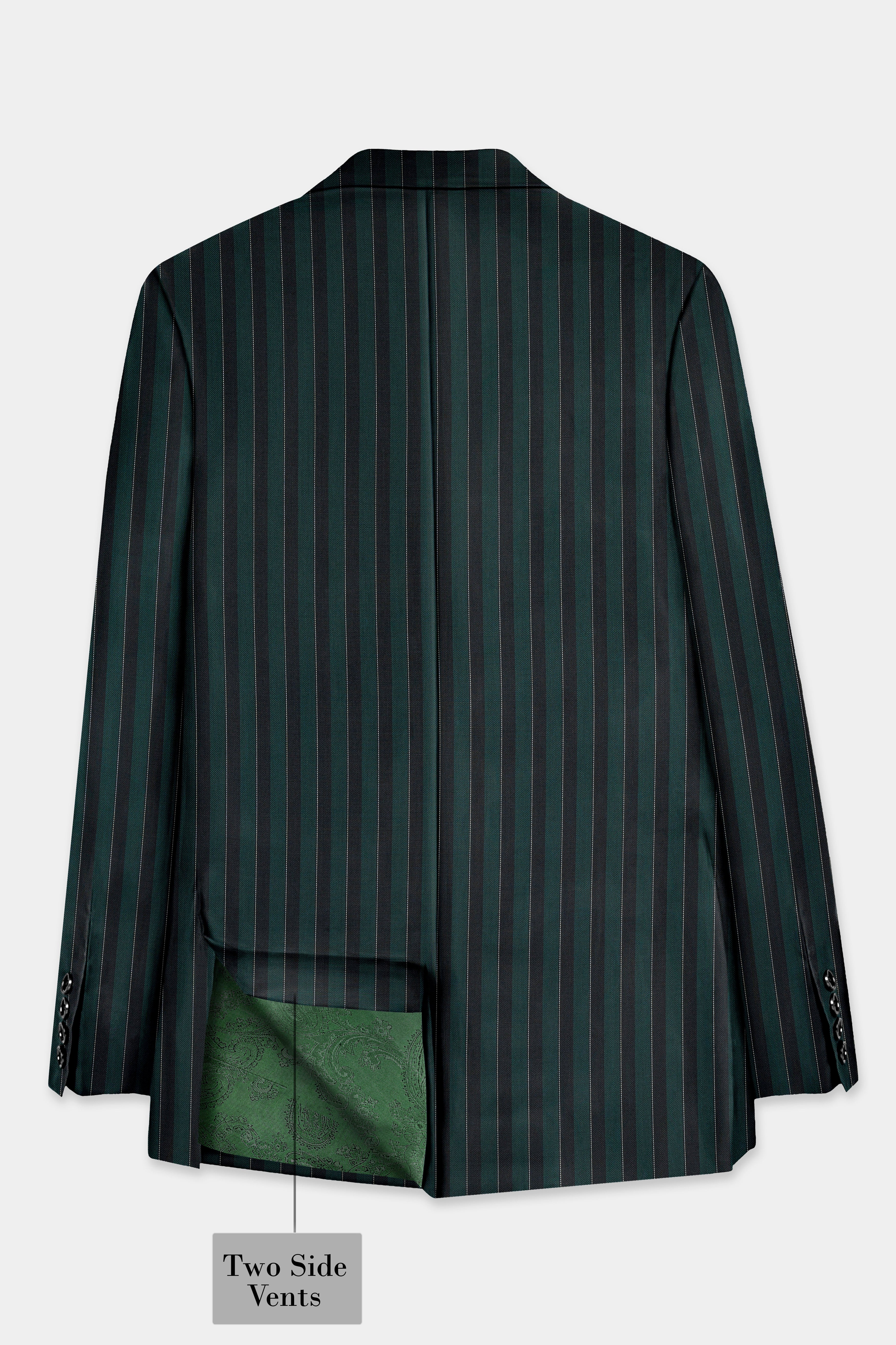 Timber Green With Bunker Black Striped Wool Blend Blazer