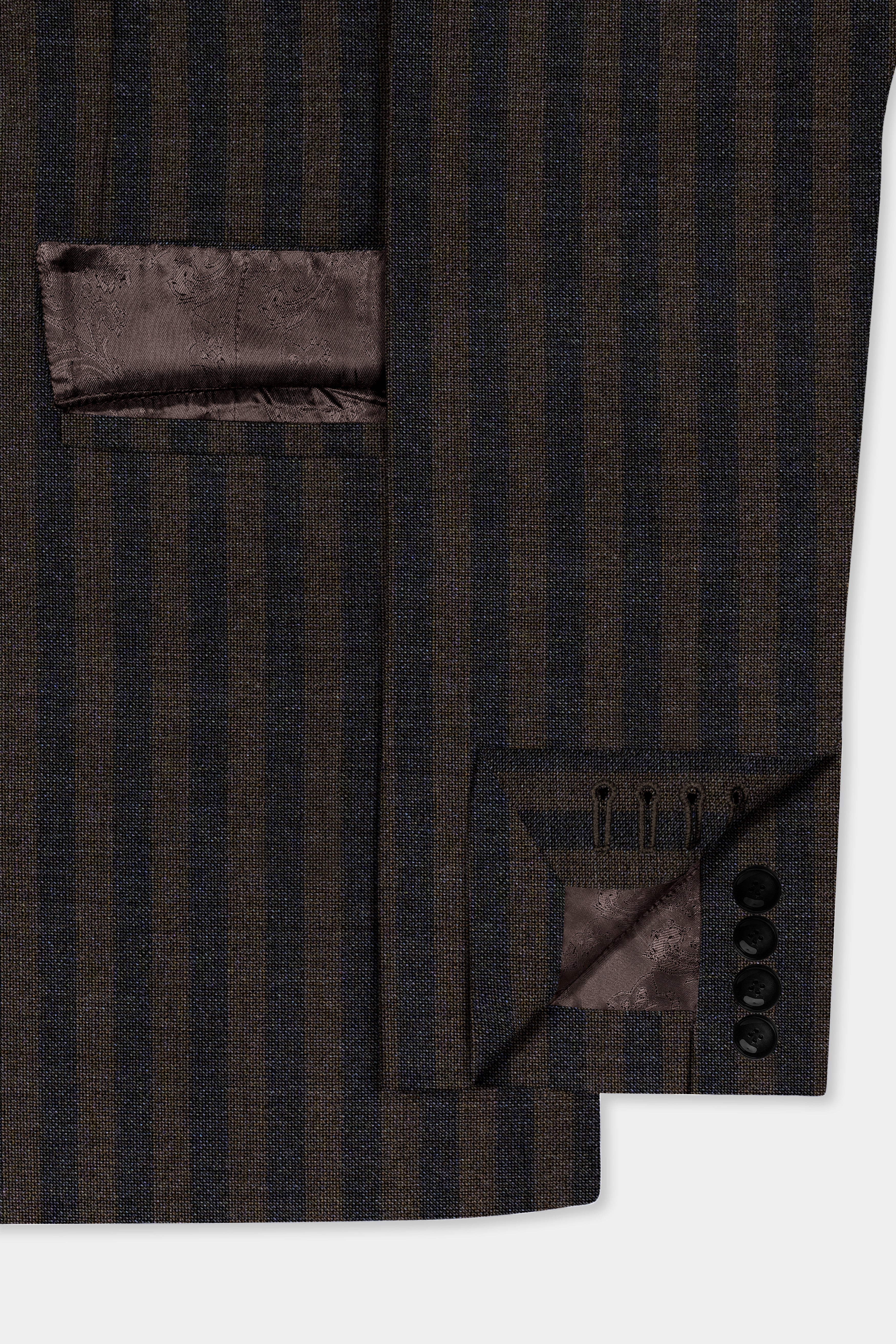 Taupe Brown With Jade Black Striped Wool Blend Blazer