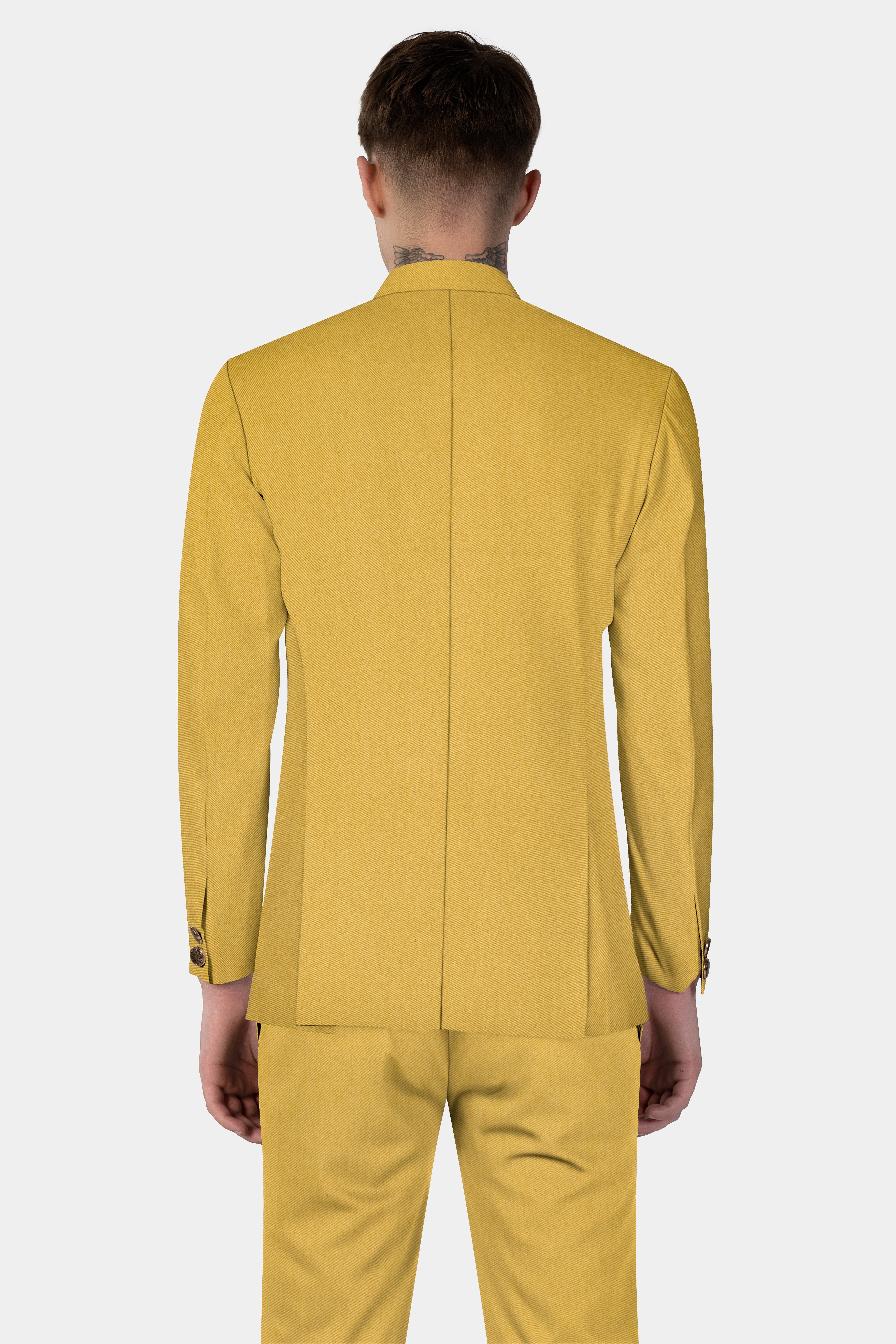 Camel Yellow Solid Cotton Bandhgala Blazer