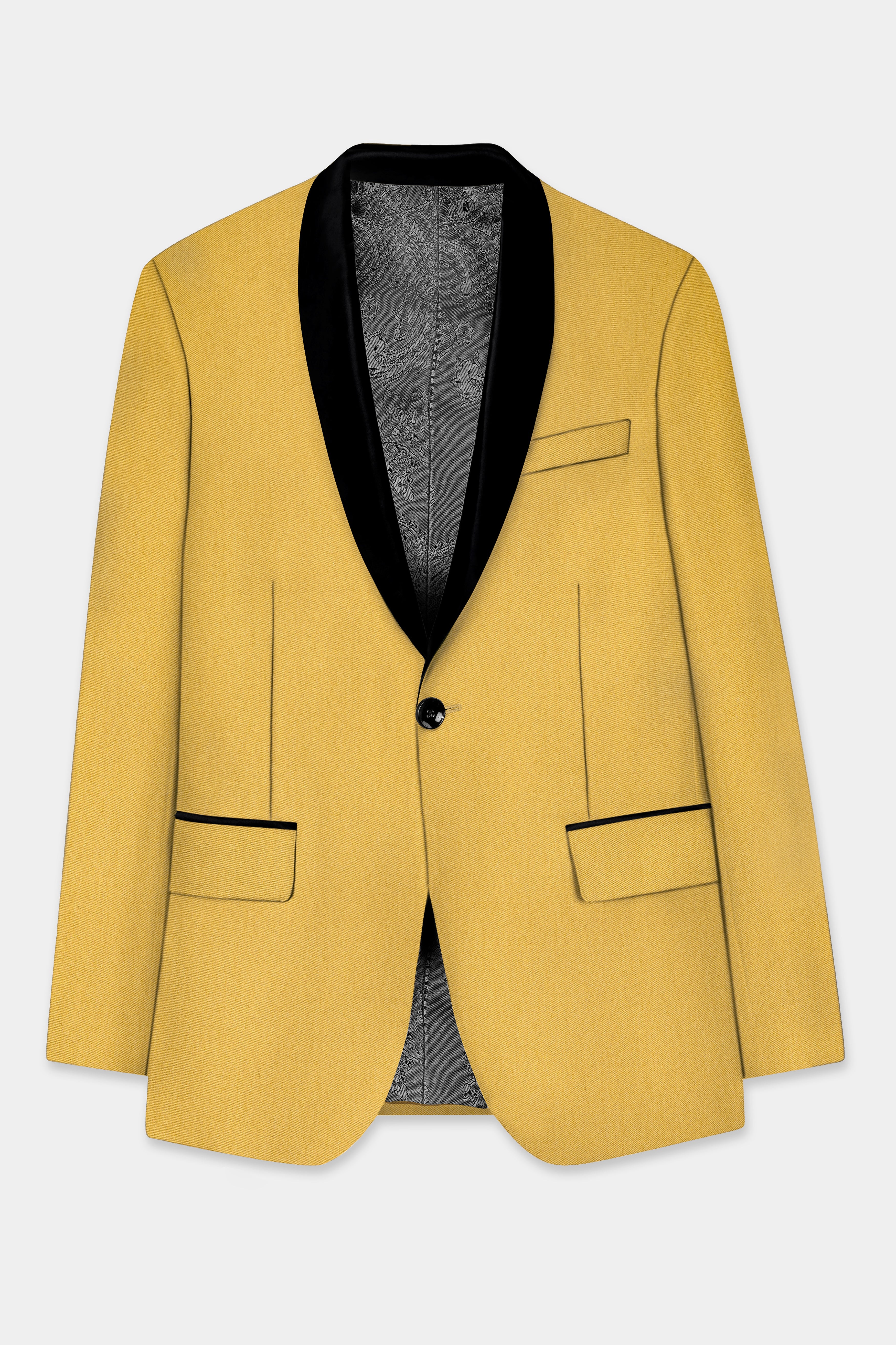 Camel Yellow Solid Cotton Tuxedo Blazer