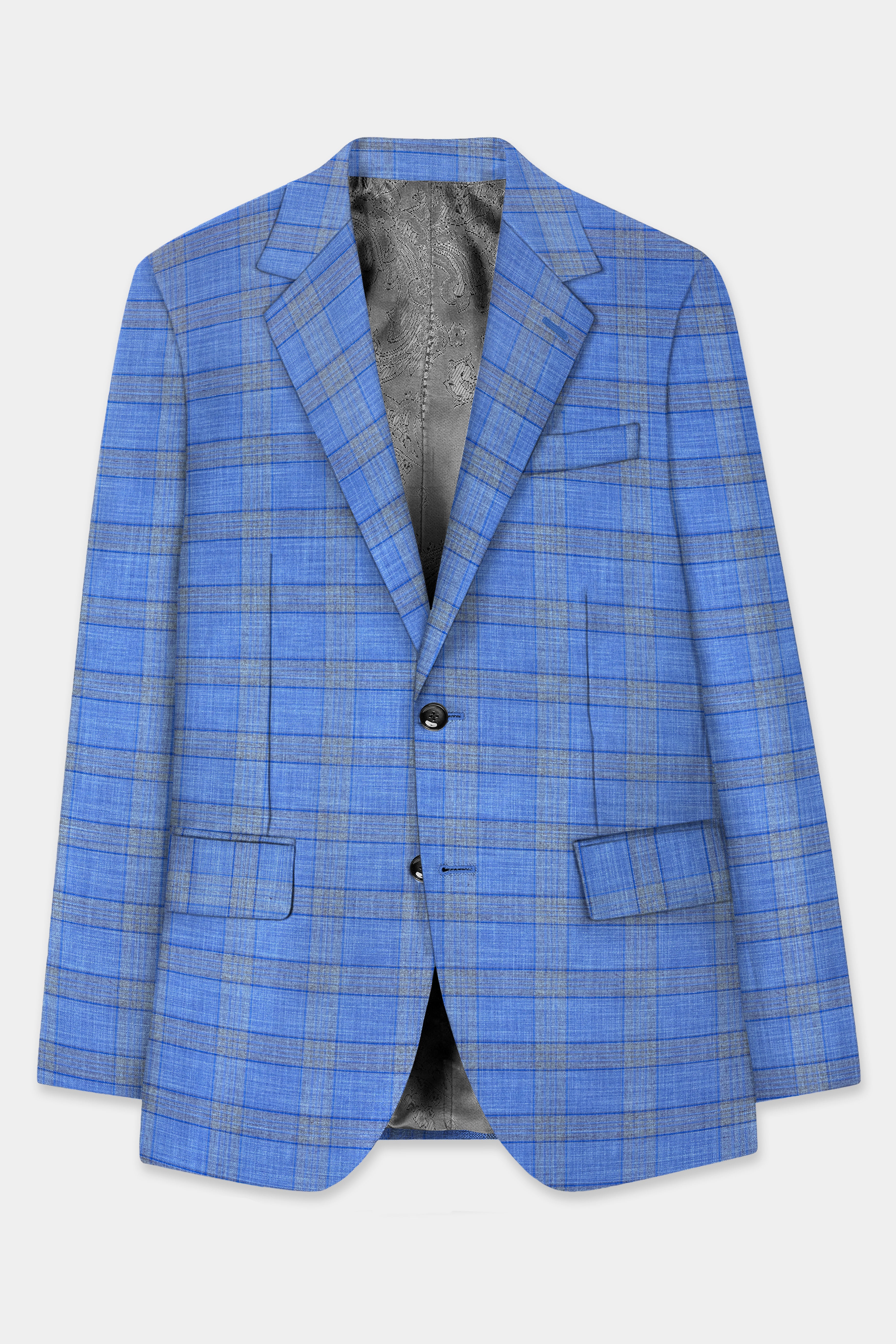 Danube Blue Wool Blend Single Breasted Blazer