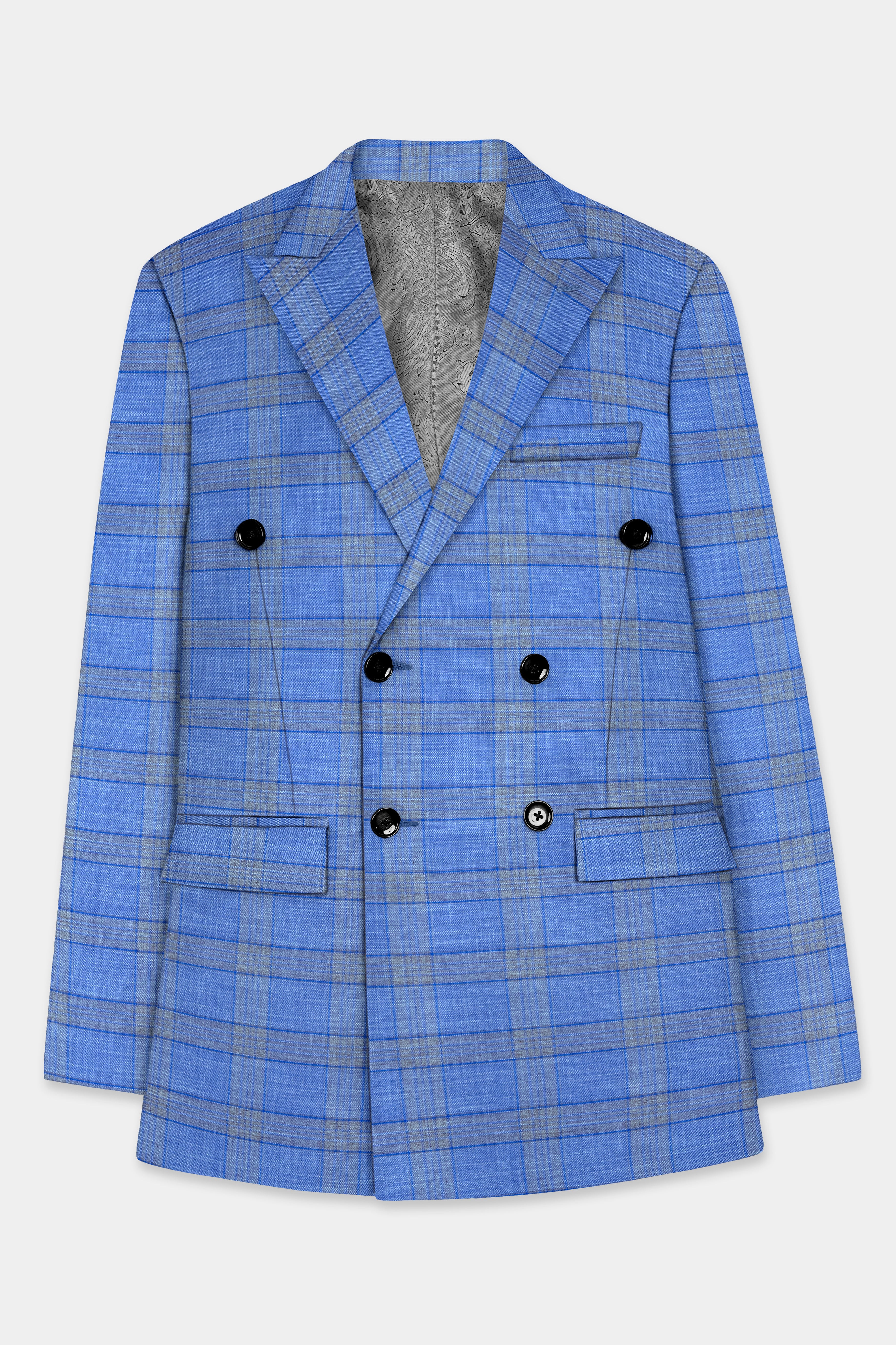 Danube Blue Wool Blend Double Breasted Blazer