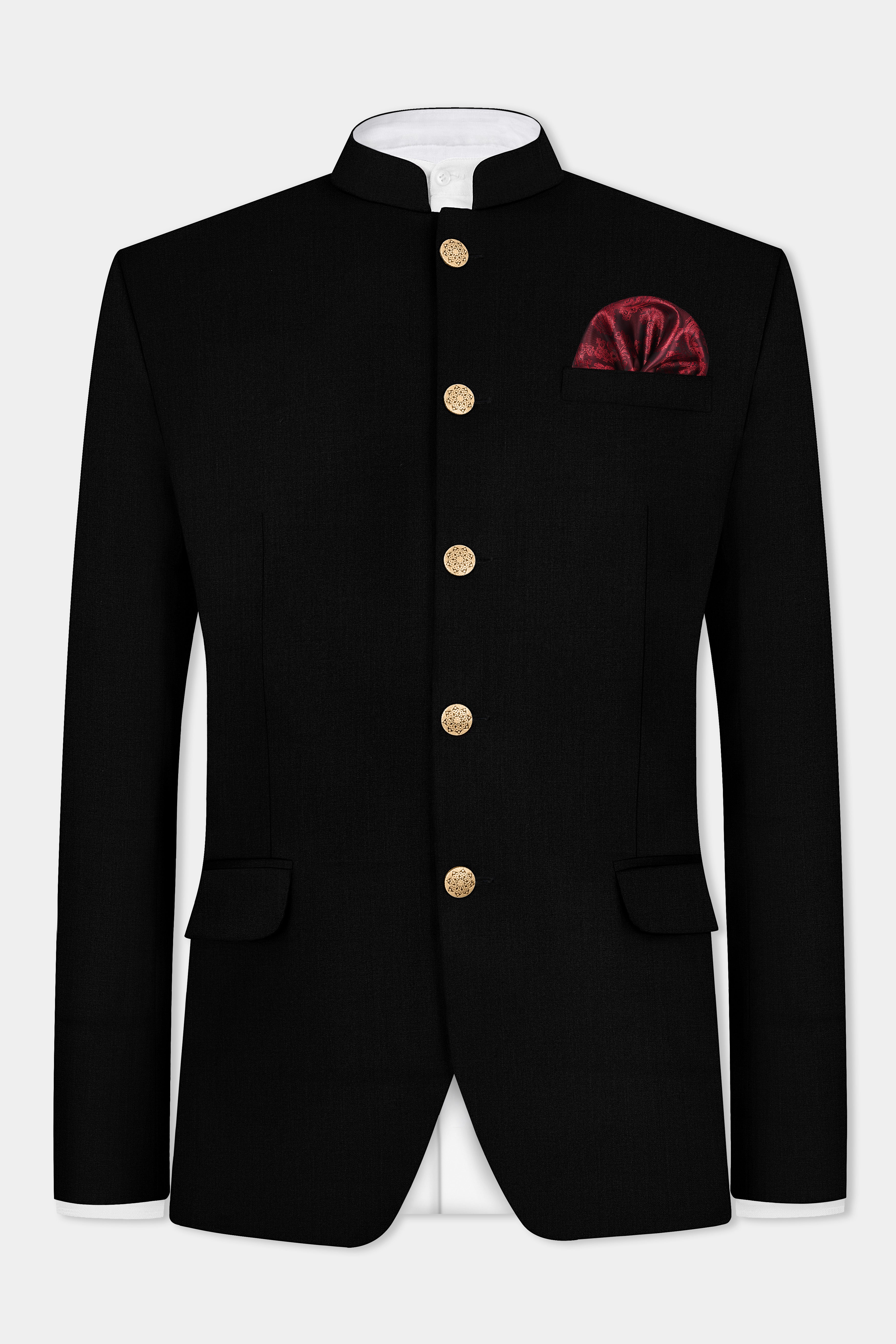 Jade Black Wool Blend Bandhgala Stretchable Blazer