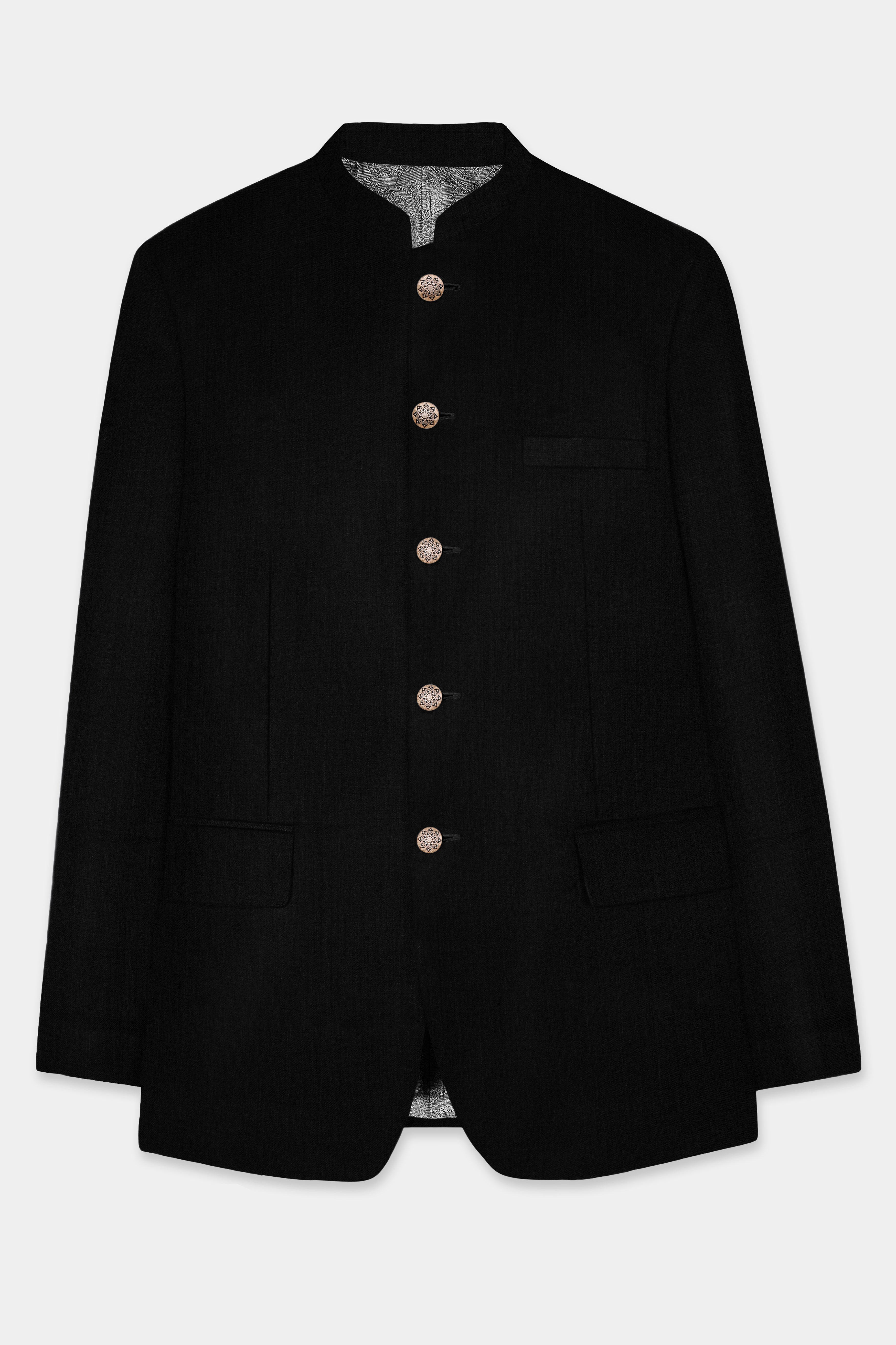 Jade Black Wool Blend Bandhgala Stretchable Blazer