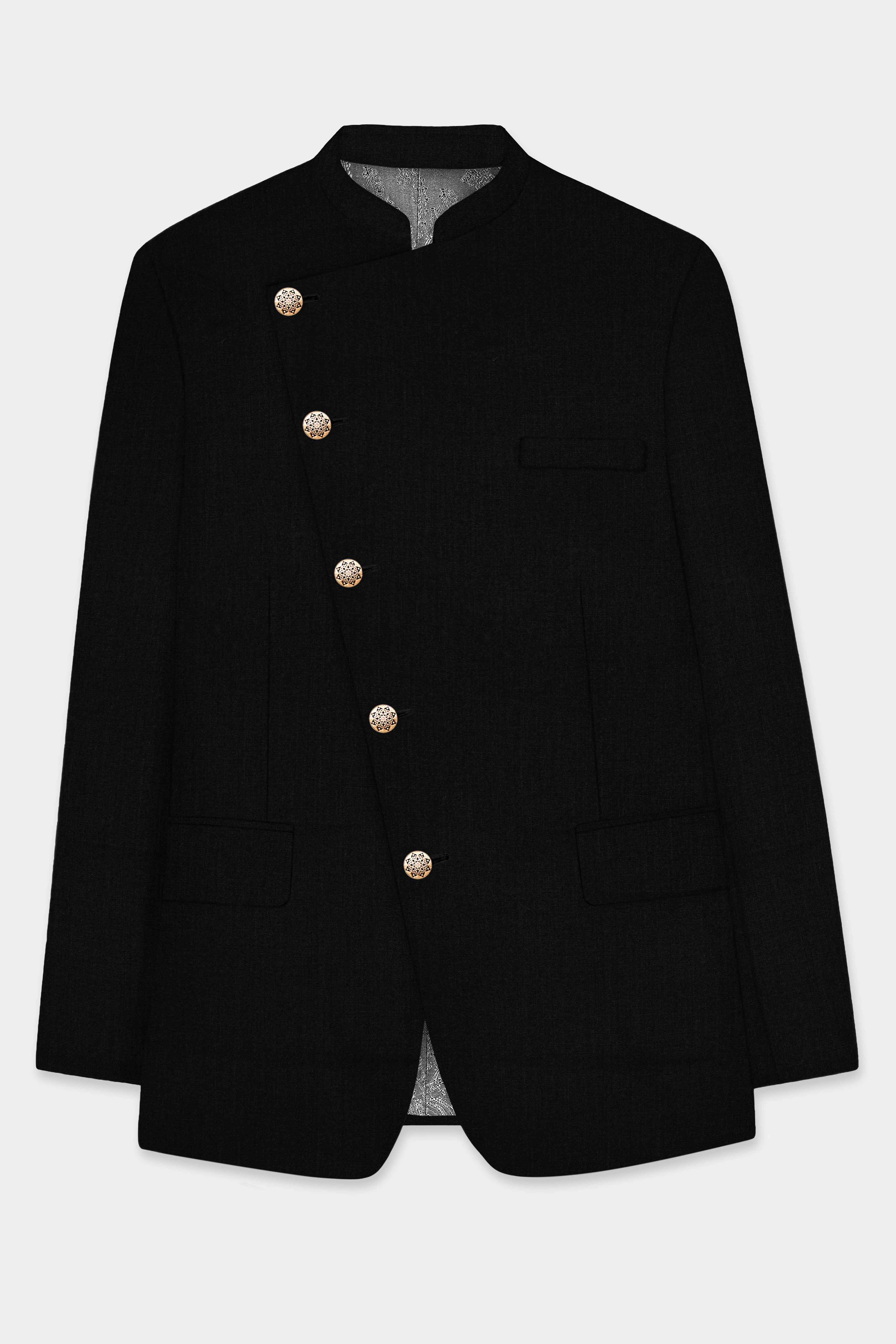 Jade Black Wool Blend Cross Placket Bandhgala Blazer