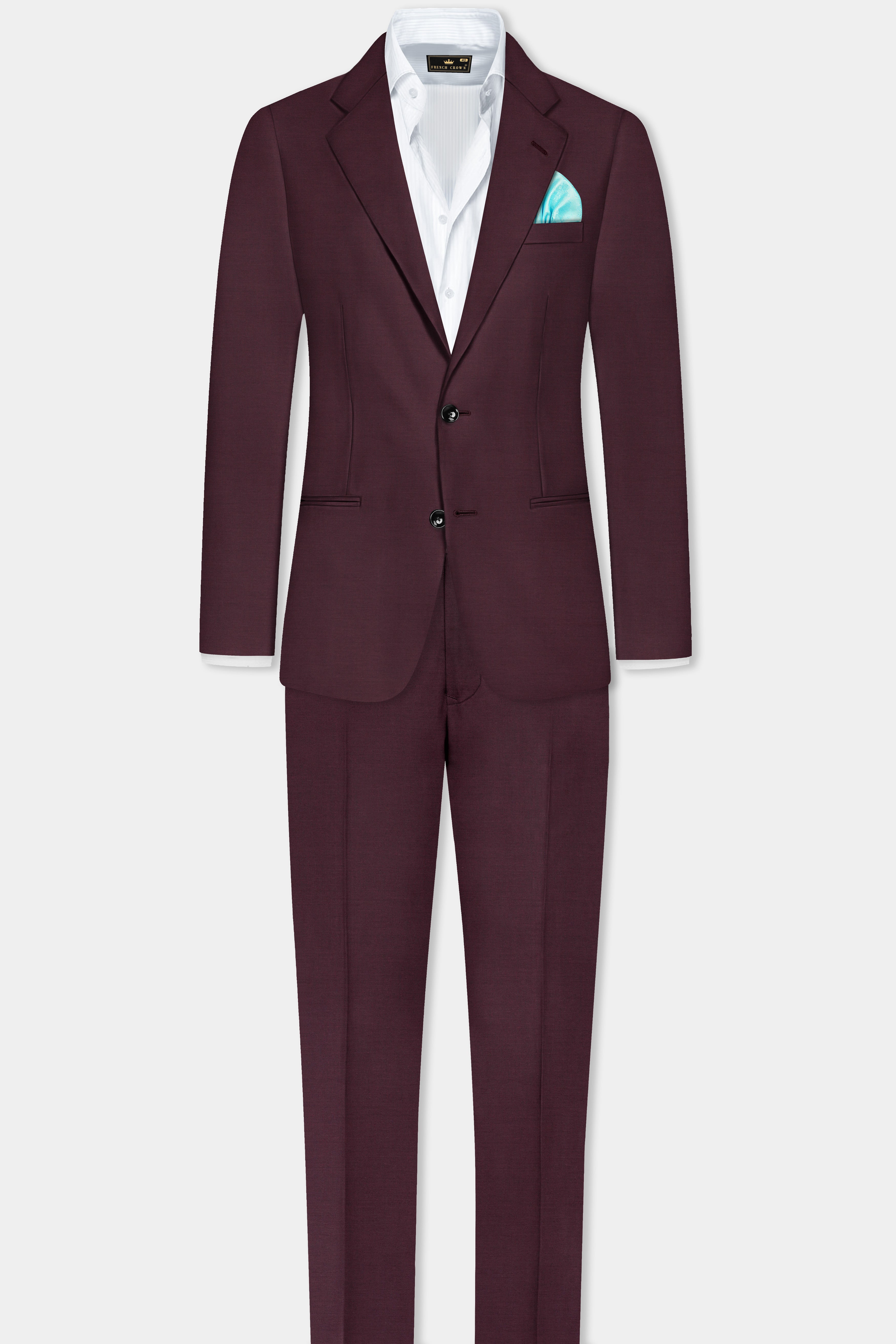 Crater Maroon Solid Wool Blend Single Breasted Blazer